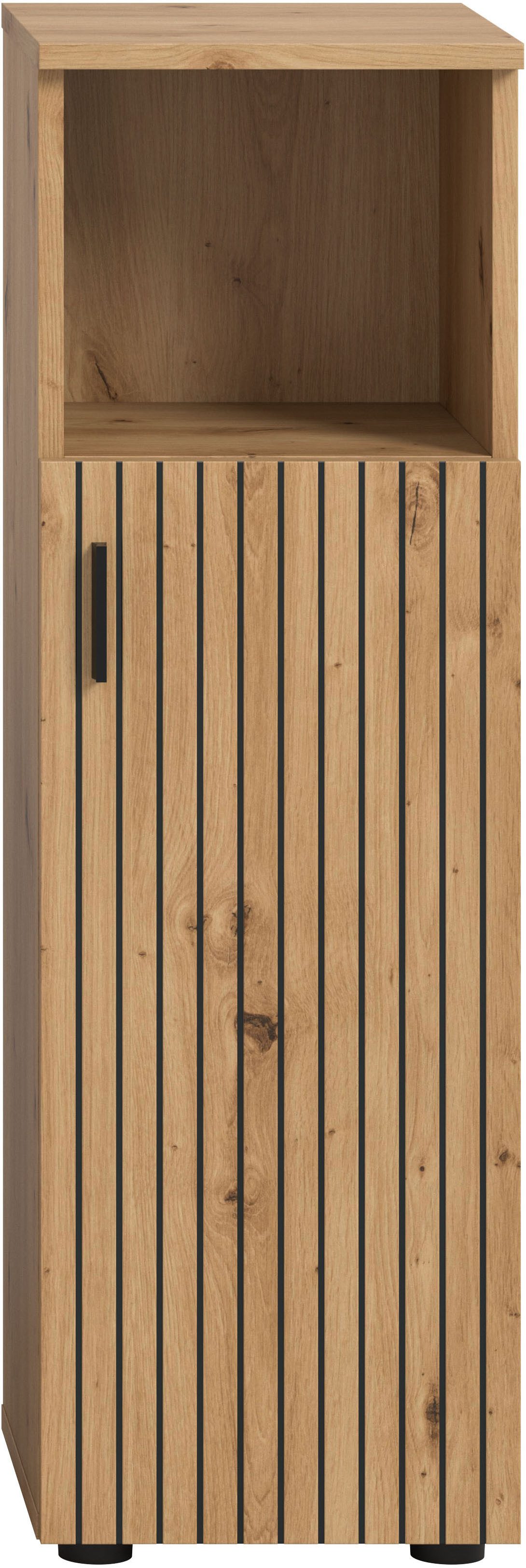 welltime Stauraumschrank MANI, Höhe: 95 cm, Paneeloptik, 1 offenes Fach, 1 Tür (1-St) Badezimmerschrank, Badschrank, Bad, Badezimmer