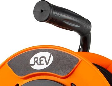 REV für Indoor/Outdoor Kabeltrommel 4-fach (IP20, Überspannungsschutz, orange, Kabellänge 20 m), + Steckdosenstrahler Schwarz, IP44