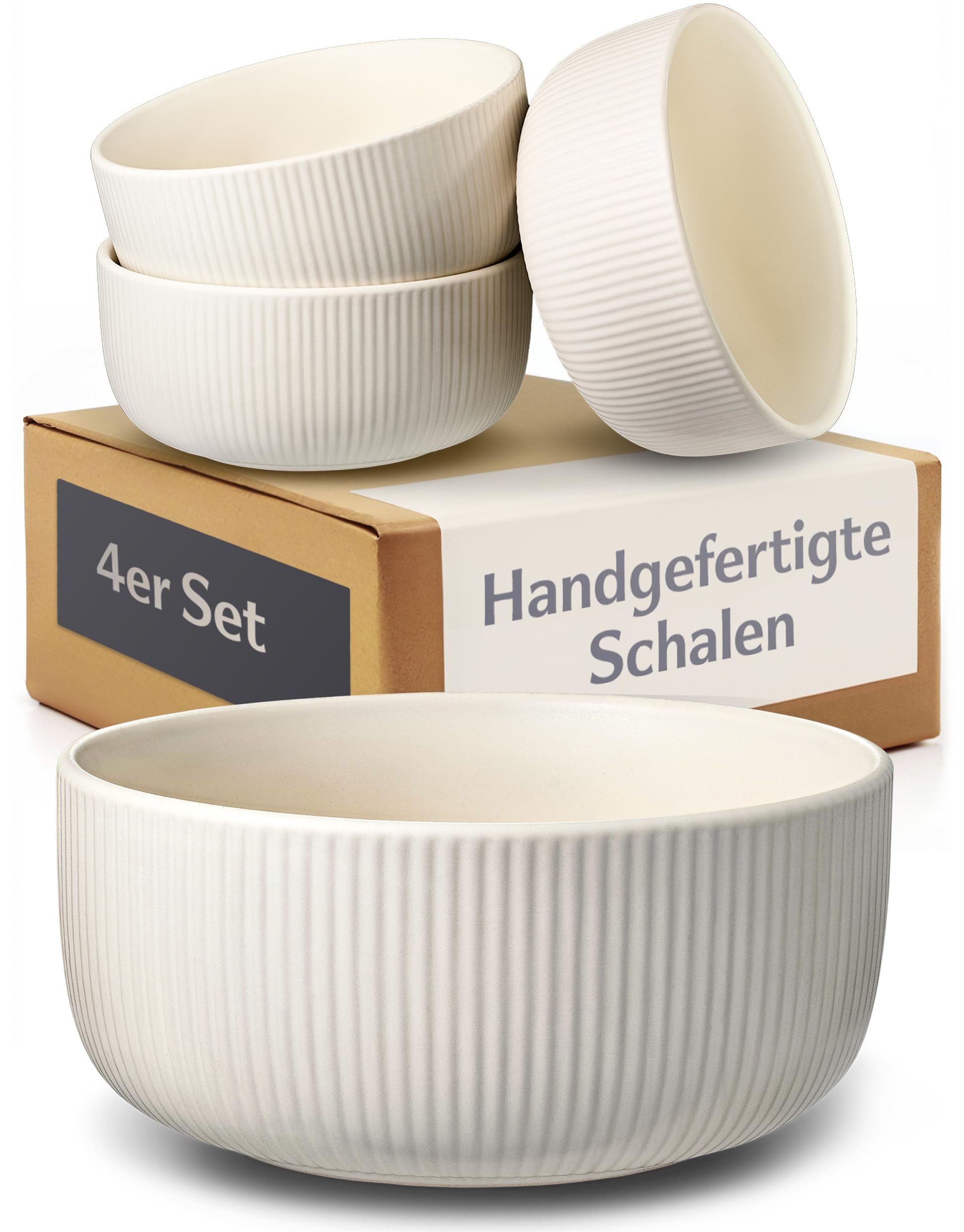 Cosumy Müslischale Müslischalen Set Ø14,5 cm, 4er Set, 700 ml Keramik gestreift, Keramik, (4er Set, 4-tlg), Streifendesign, dickwandige Keramik, stapelbar, spülmaschinenfest