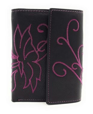 JOCKEY CLUB Geldbörse echt Leder Damen Portemonnaie mit RFID Schutz Schmetterling, mit schöner Stickerei pink berry