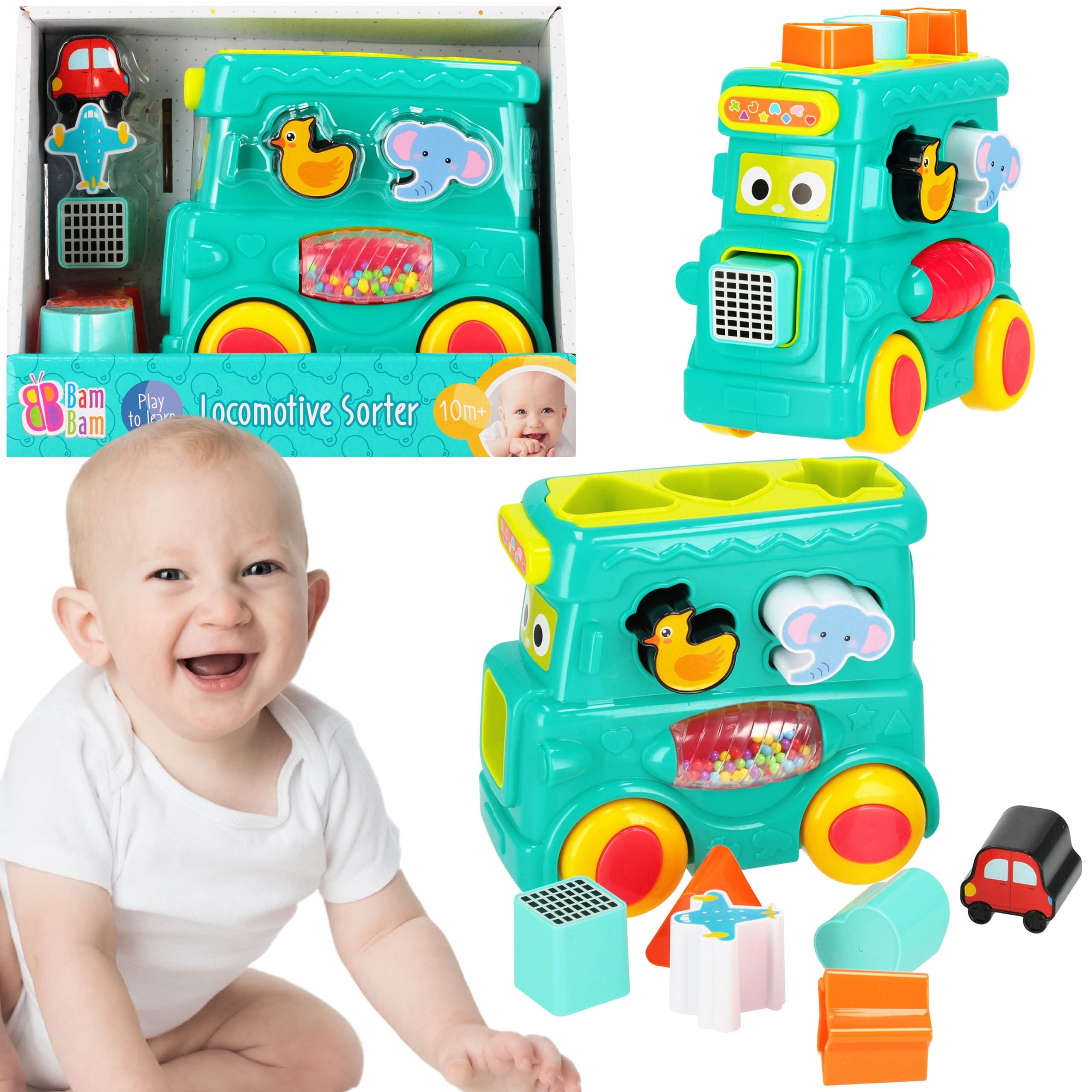 BAM BAM Lernspielzeug Bam Bam INTERAKTIVE Lokomotive, Spielzeug ZUG, sensorisches 10m+