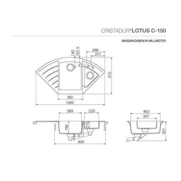 Schock Granitspüle Schock Cristadur Lotus C-150 A Silverstone SIL Exzenterbedienung, 108,2/57,5 cm