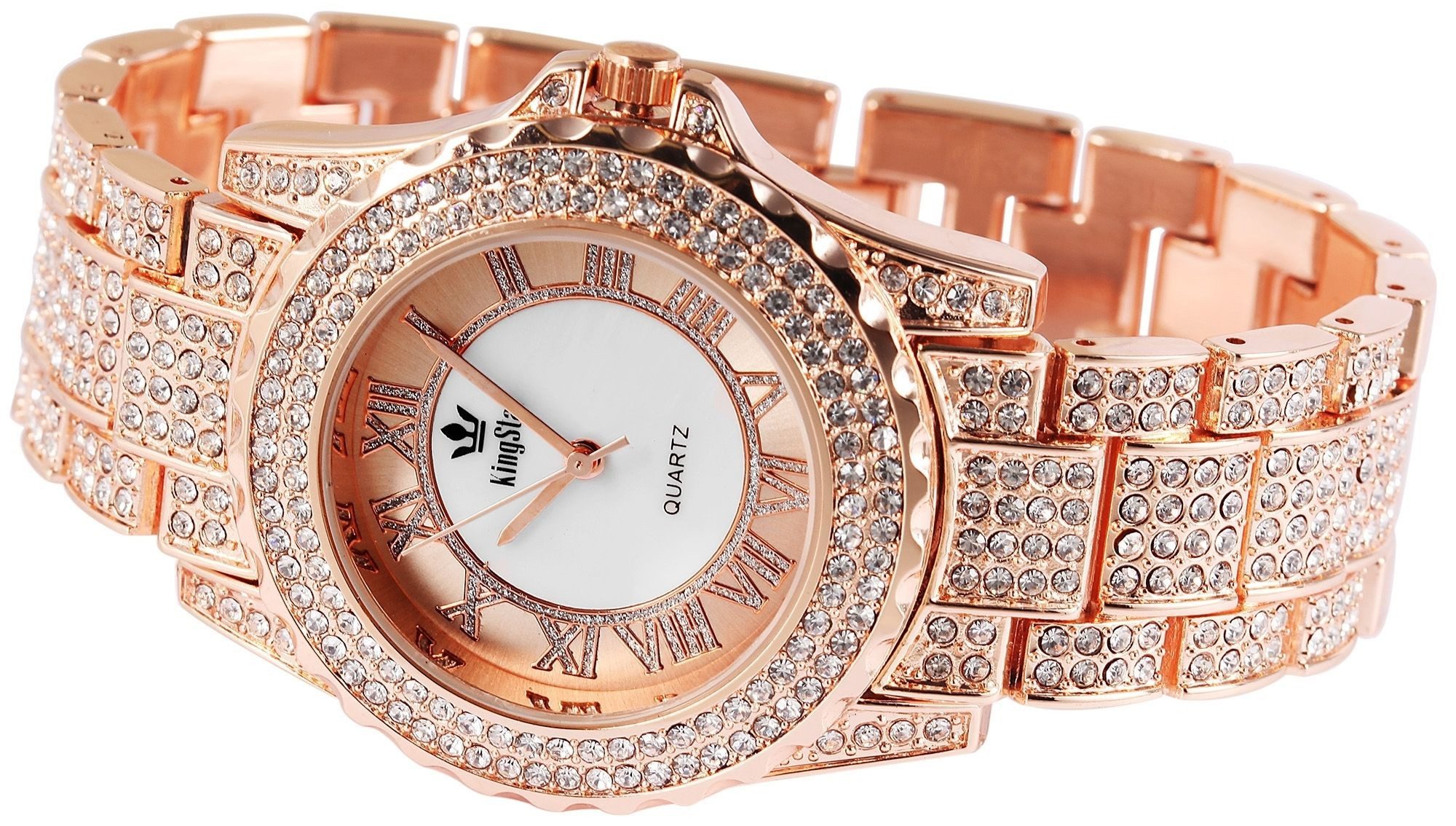 KingStar Quarzuhr Crystal-Besatz, Damenuhr Metall