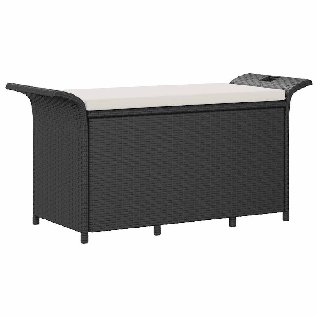 furnicato Gartenbank Schwarz 116x46x57 cm mit Stauraum und Cremeweißem Kissen (1-St), Wetterfeste Sitzbank mit wasserdichtem Stauraum und weichem Kissen