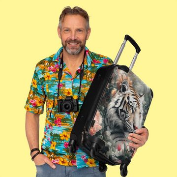 NoBoringSuitcases.com© Koffer Tiger - Wildtiere - Blumen - Dschungel 67x43x25cm, 4 Rollen, Mittelgroßer Koffer für Erwachsene, Reisekoffer