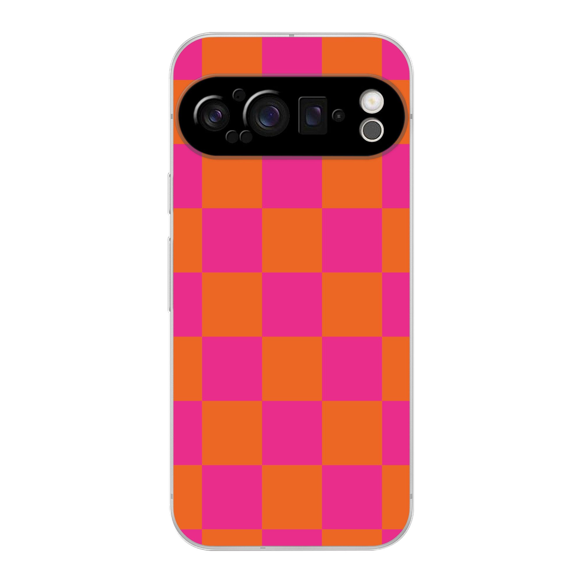 MuchoWow Handyhülle für Google Pixel 9 Pro Schachbrettmuster - Orange - Rosa - Blöcke, Phone Case, Silikon, Schutzhülle Dünn