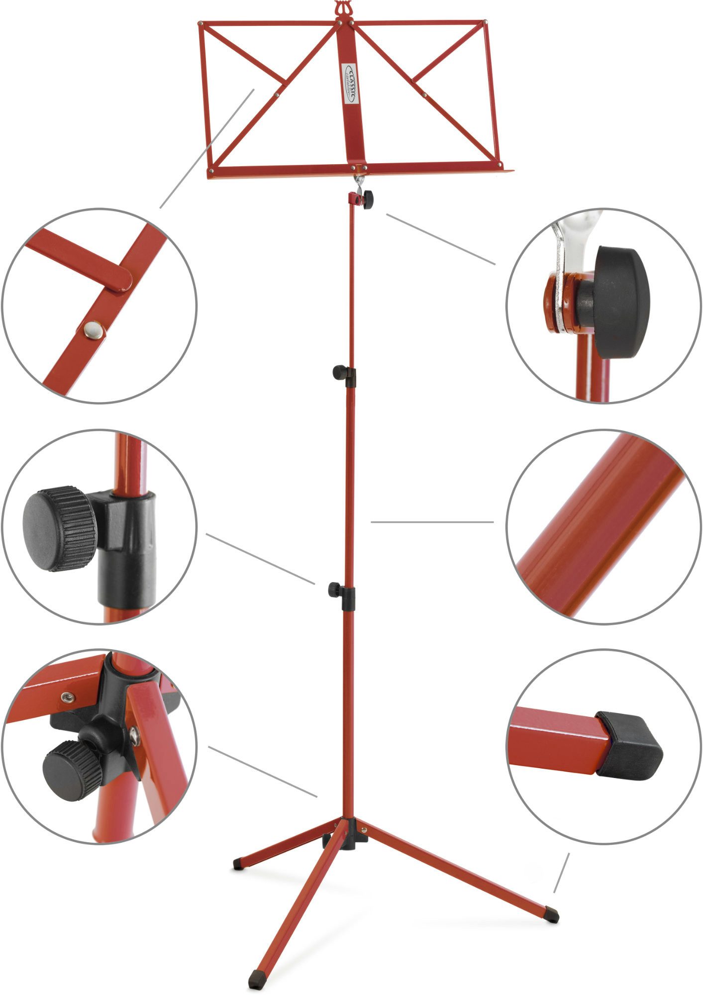 Classic Cantabile Notenpult Classic Cantabile 100 Notenständer Medium Rot, Klappbar - Höhenverstellbar von 65-130 cm