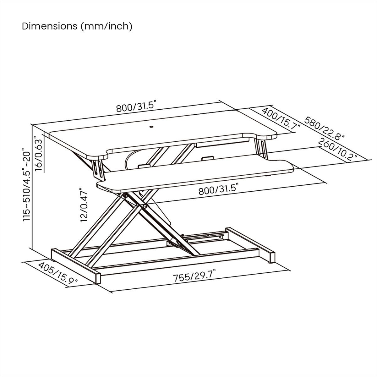 VALUE Monitor-Halterung Höhenverstellbarer Schreibtischaufsatz, 800 x 400 mm – Bild 3 von 5