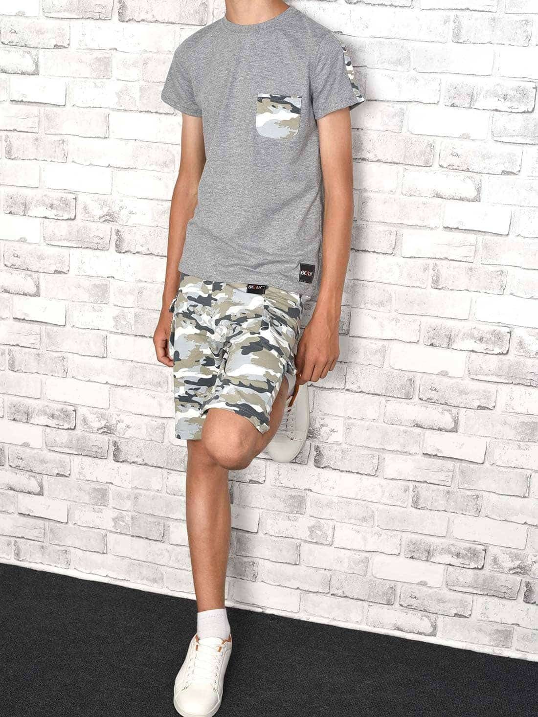 BEZLIT T-Shirt & Shorts und Grau Camouflage / (1-tlg) T-Shirt Sommer Shorts Set casual Grau Jungen Cargo