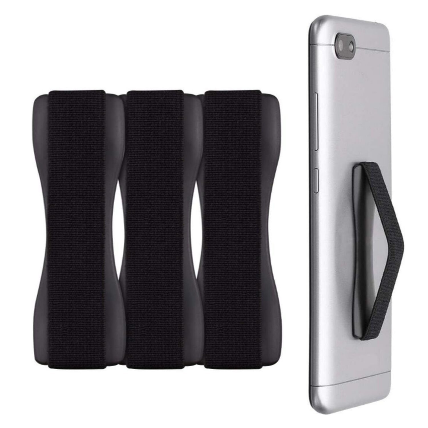 CLM-Tech Handy-Halterung Fingerhalterung Handy 3er Set - Einhandbedienung mit Band, (bis 8,00 Zoll, Smartphone Tablet Handyhalterung selbstklebend schwarz, Handygriff Rückseite - Fingerhalter Handyhalter - Smartphone Halter, für eine bessere Reichweite, sicherer Griff)