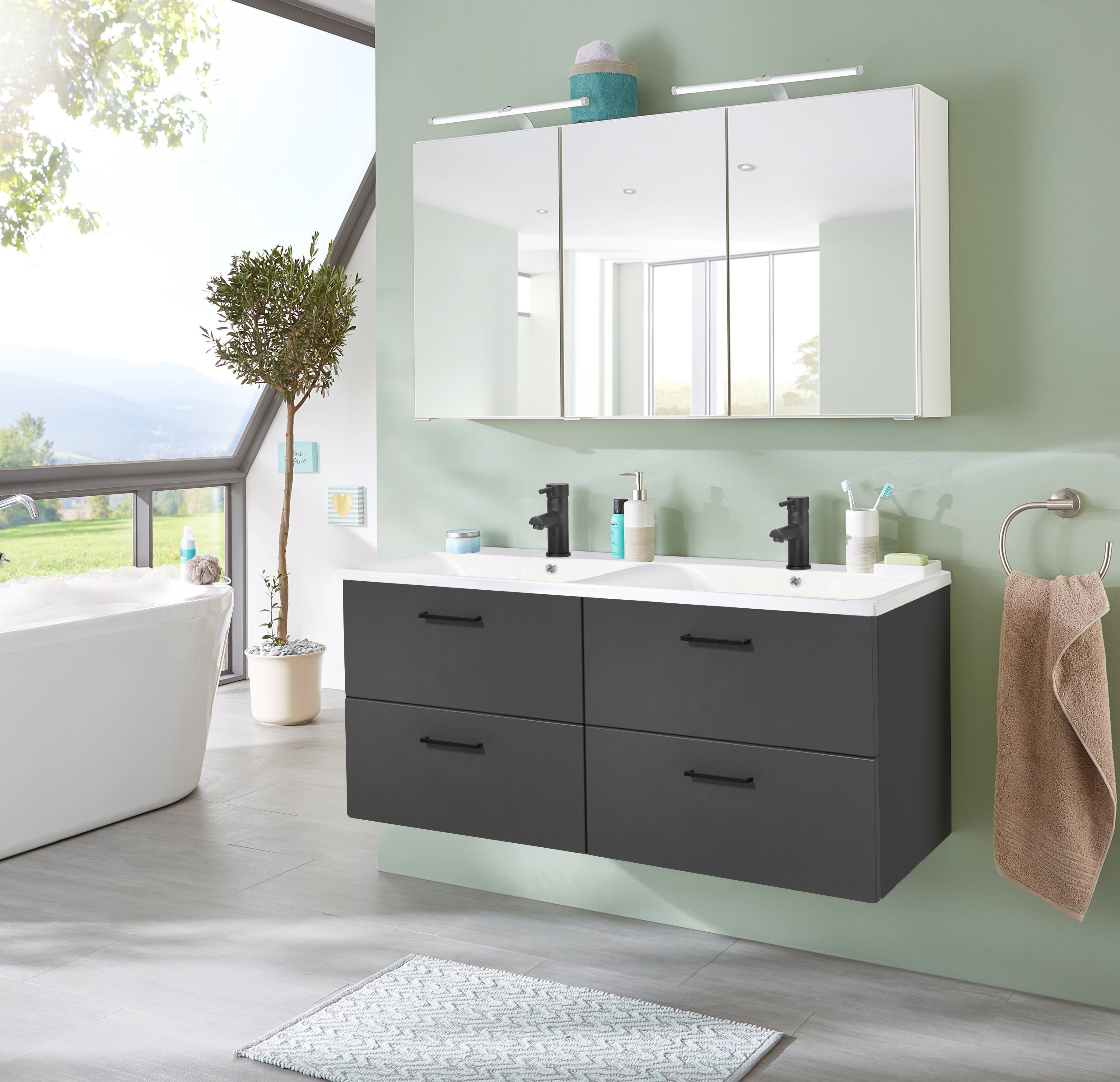 welltime Doppelwaschtisch Trento, verschiedene Ausführungen und Farben, Bad günstig online kaufen