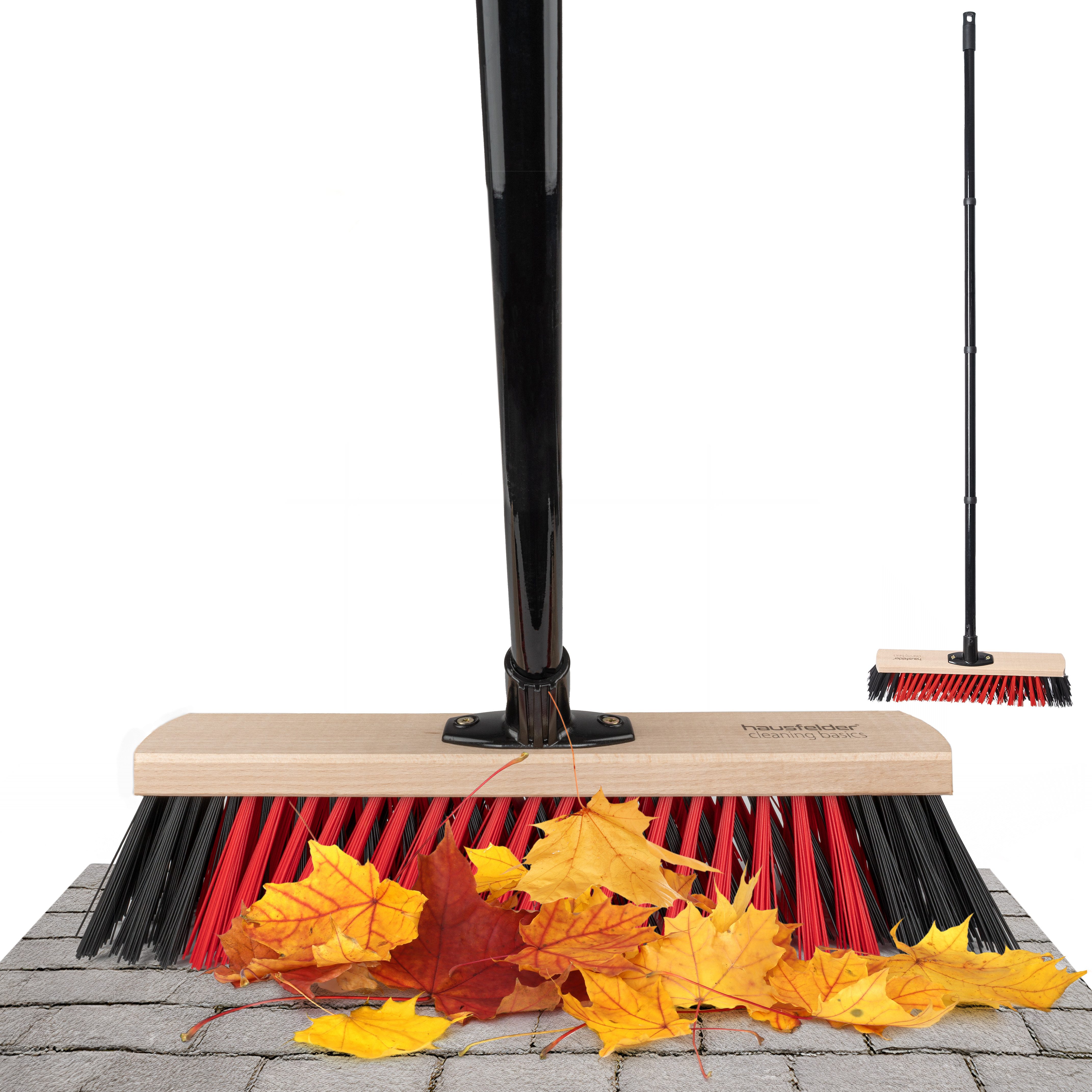 Hausfelder Straßenbesen Gartenbesen 40 cm breit mit Stiel, Terrasse, Garten, Straße, Einfahrt, (Kehrbesen mit vierteiligem Metallstiel, Besen), Besen für draußen