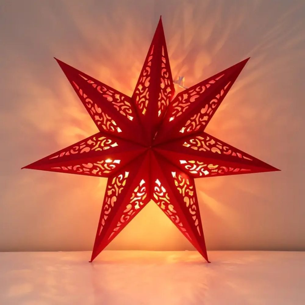 Montegoni Lichterkette Weihnachtsstern Papierstern 45 cm mit LED – Weihnachts Fensterdeko, Faltbar, Mit LED-Lichterkette, Wiederverwendbar, Leicht aufzuhängen