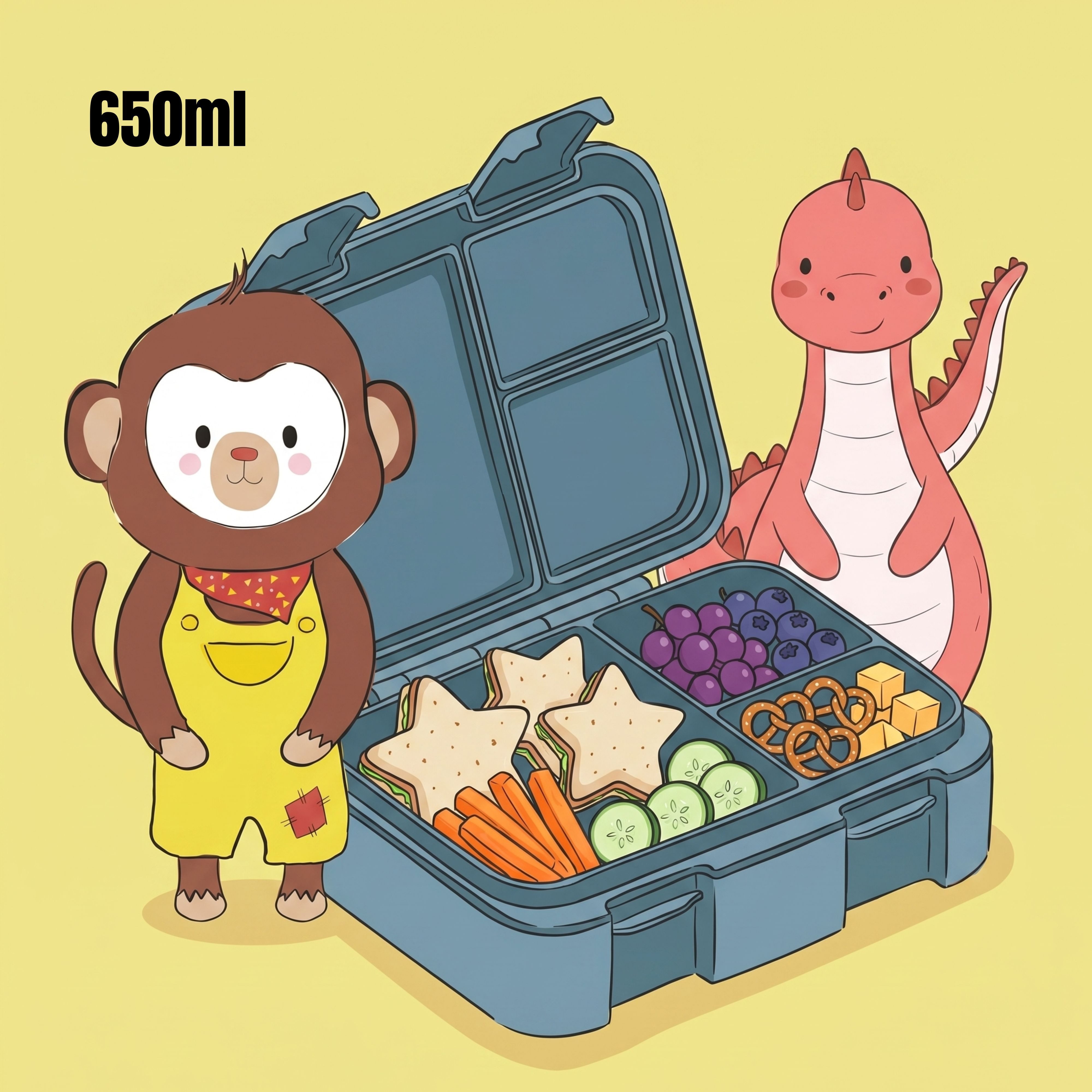 BEARFOOT Lunchbox Brotdose mit Fächern, auslaufsicher - Sticker blau 650ml, PP, ABS, Silikon, Kindergarten und Schule - Mädchen und Jungen, Vesperbox, Snackbox