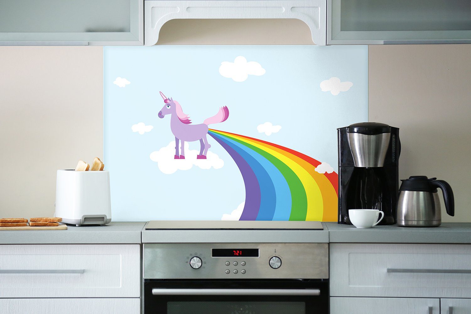 (1-tlg) Einhorn Hintern, mit Wallario Regenbogen dem aus Küchenrückwand