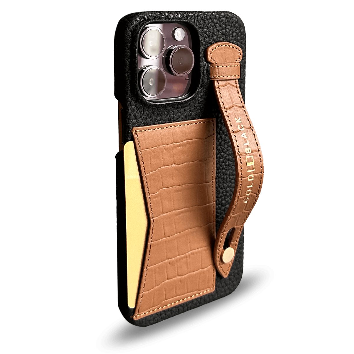 GOLDBLACK Handyhülle GOLDBLACK iPhone 14 Pro Max Slim Lederhülle Kroko-Prägung braun beige