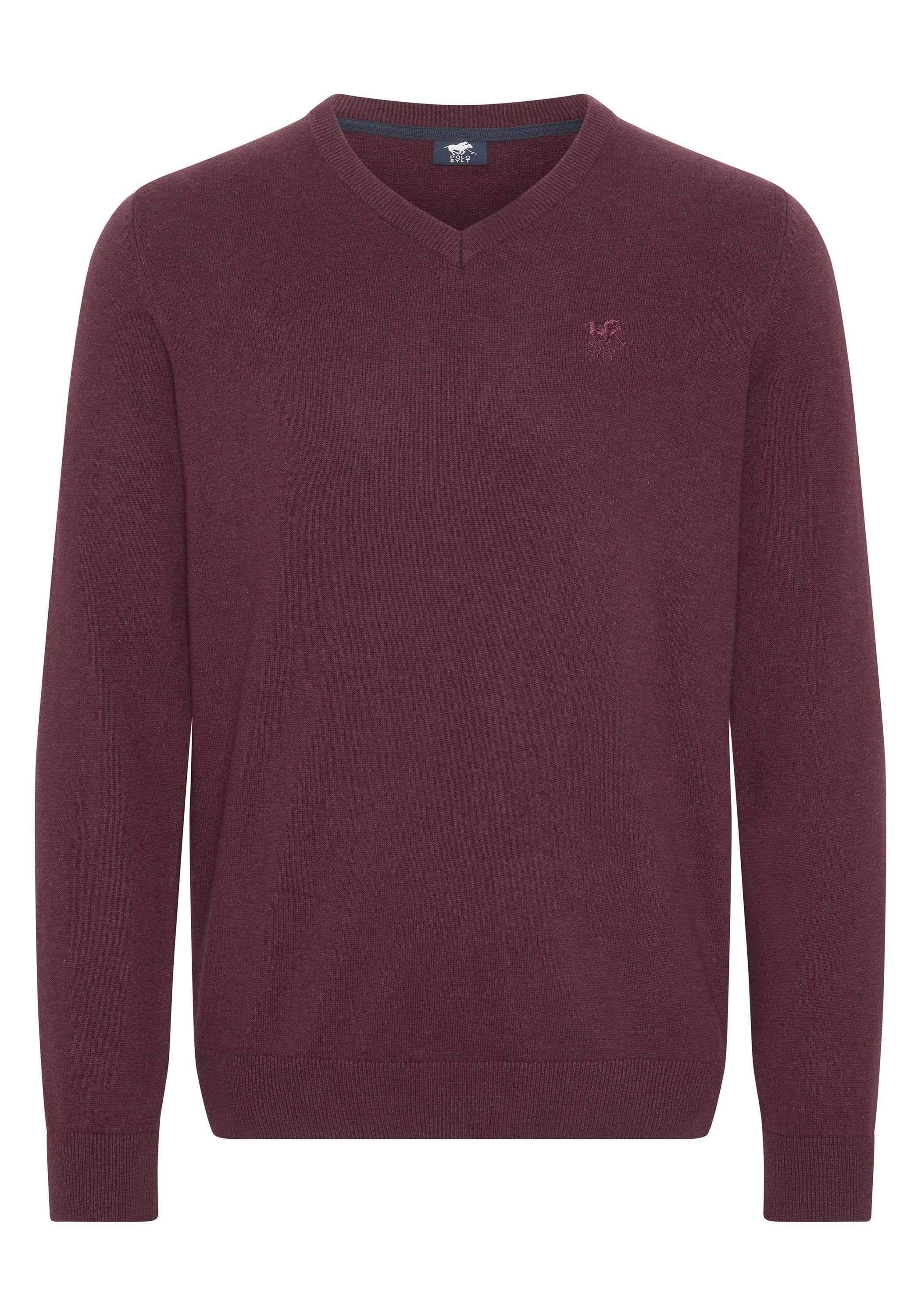 Polo Sylt Strickpullover mit V-Neck und Stickerei günstig online kaufen