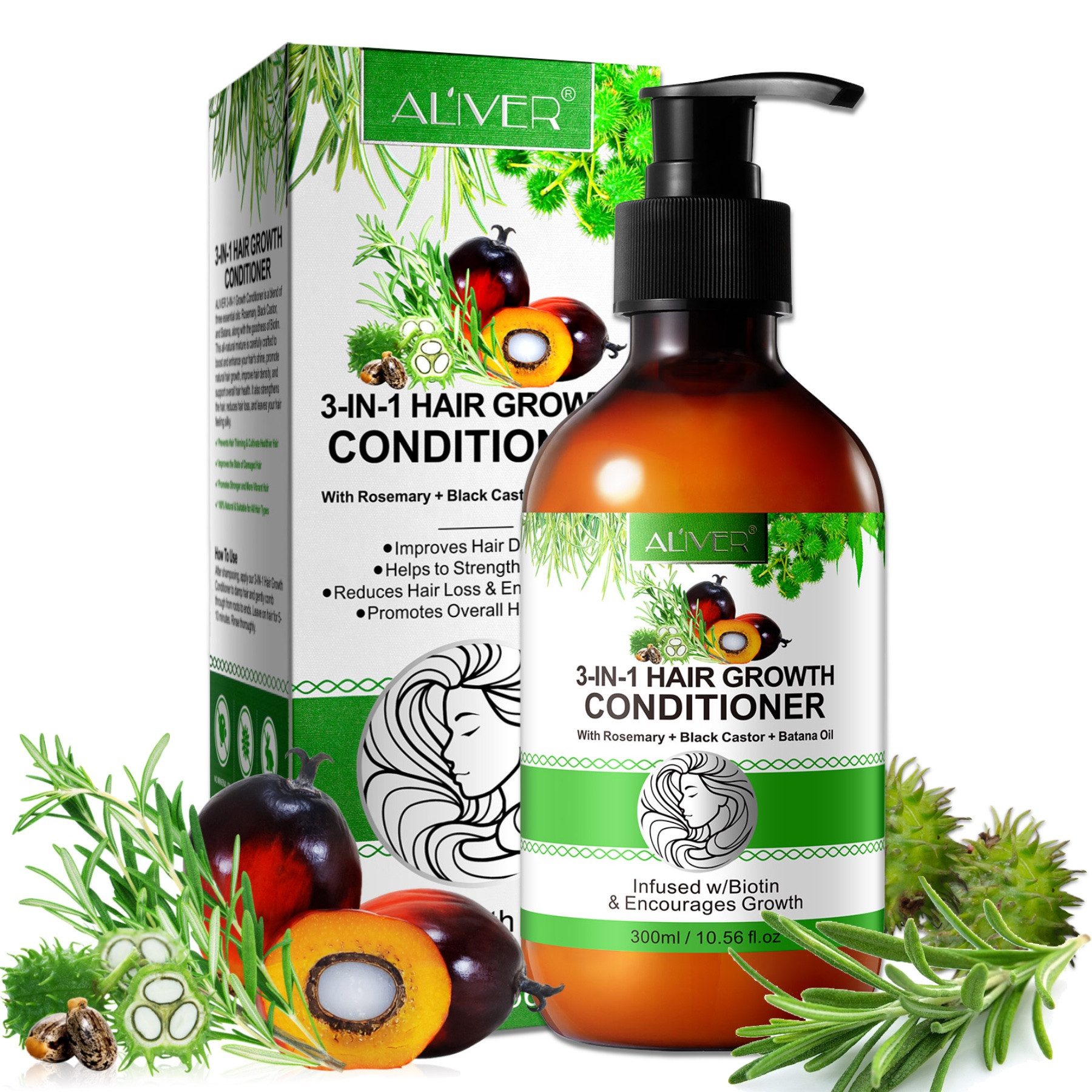 ALIVER Haarspülung Haar Conditioner Haarpflege mit Biotin Rosmarin Rizinus Batana Öl, 1-tlg.