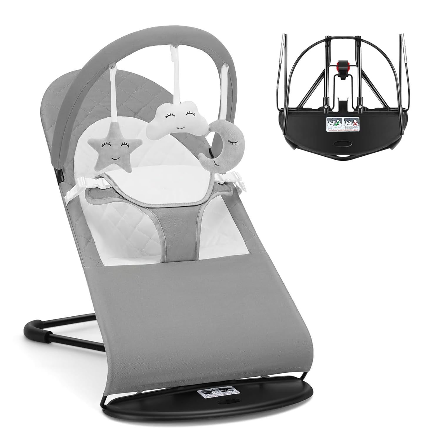 AIMAX Babywippe Babyschaukel Baby Bouncer Spielbügel mit 3 Spielzeuge, 0–6 Monate bis zu 9 kg Ergonomisch Höhenverstellbar mit Spielbogen