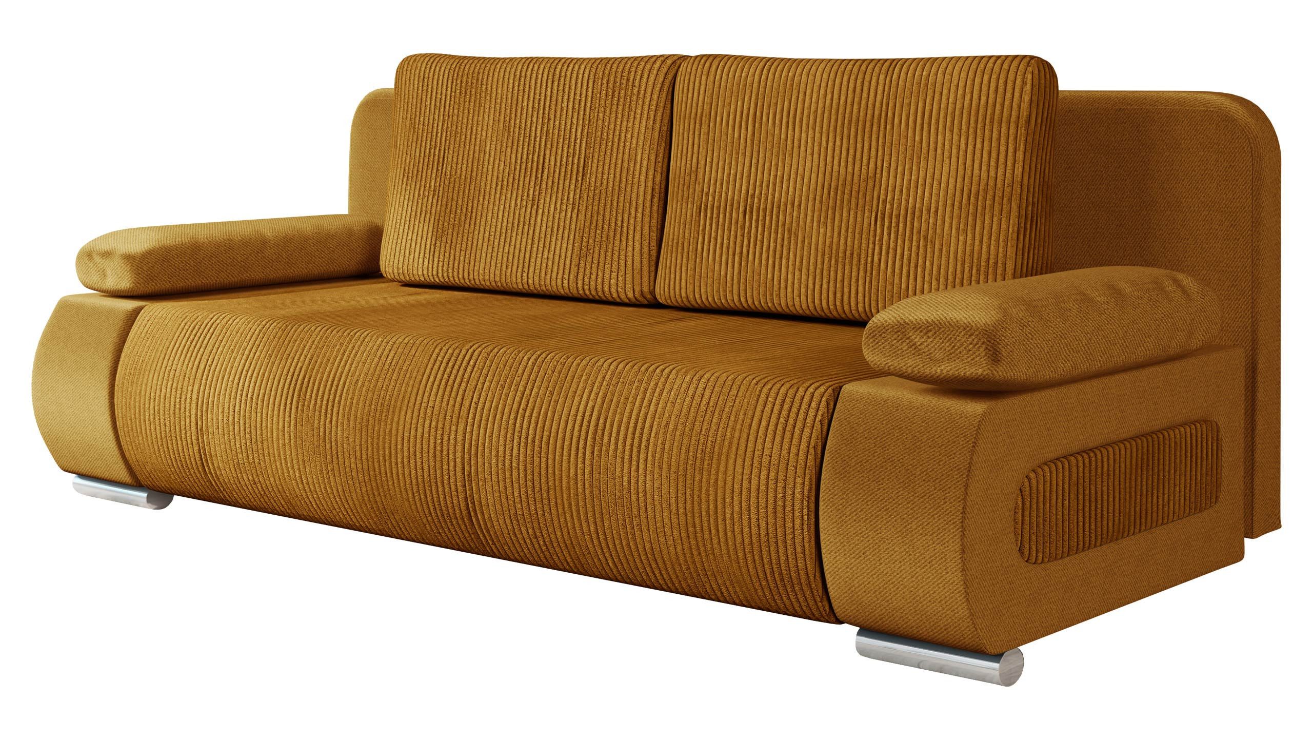 MIRJAN24 Schlafsofa Emma Cord, mit Schlaffunktion und Bettkasten, Rückenlehne in Form beweglicher Kissen