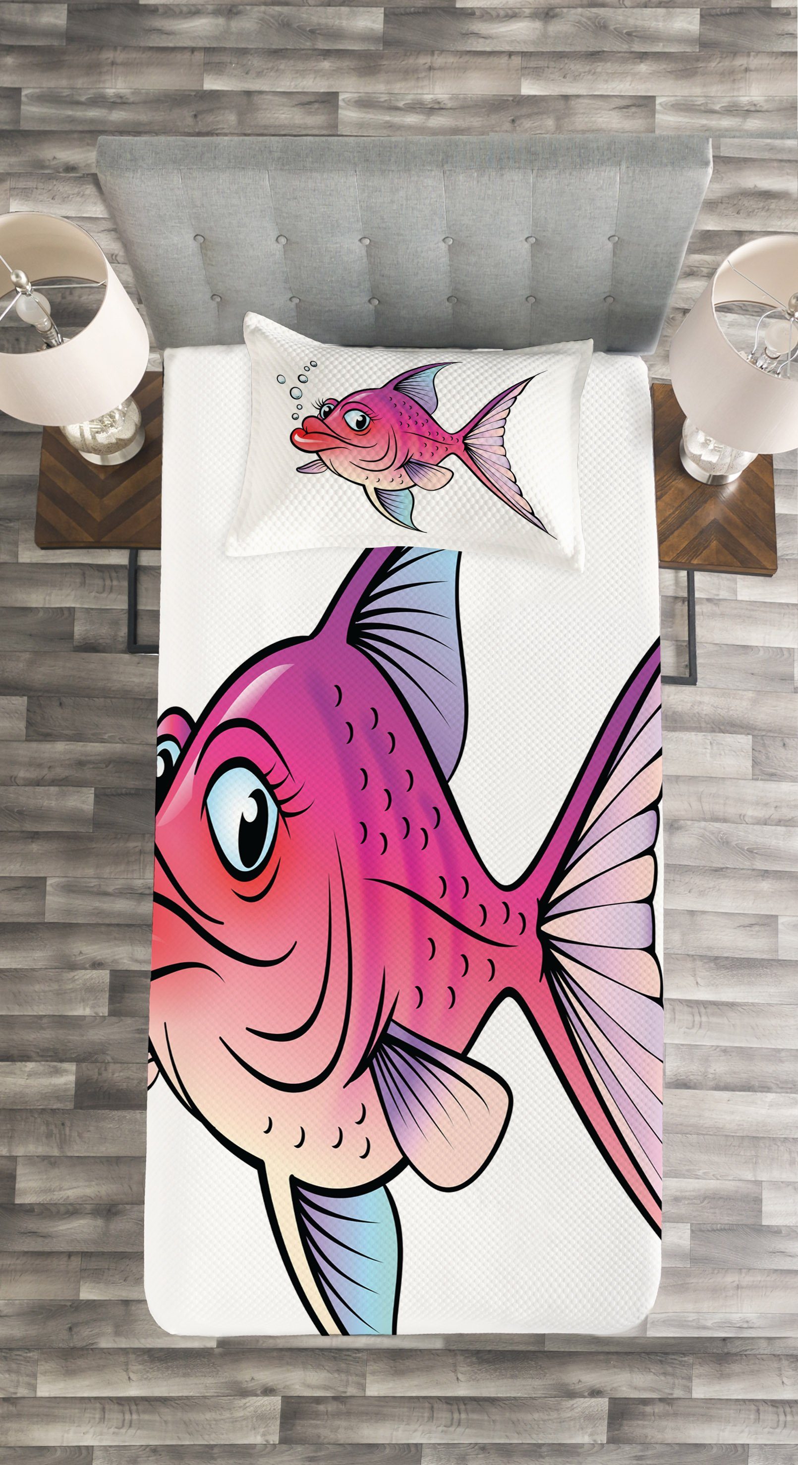 Set Fisch Female Cartoon Kissenbezügen Tagesdecke Abakuhaus, mit Waschbar, Goldfish