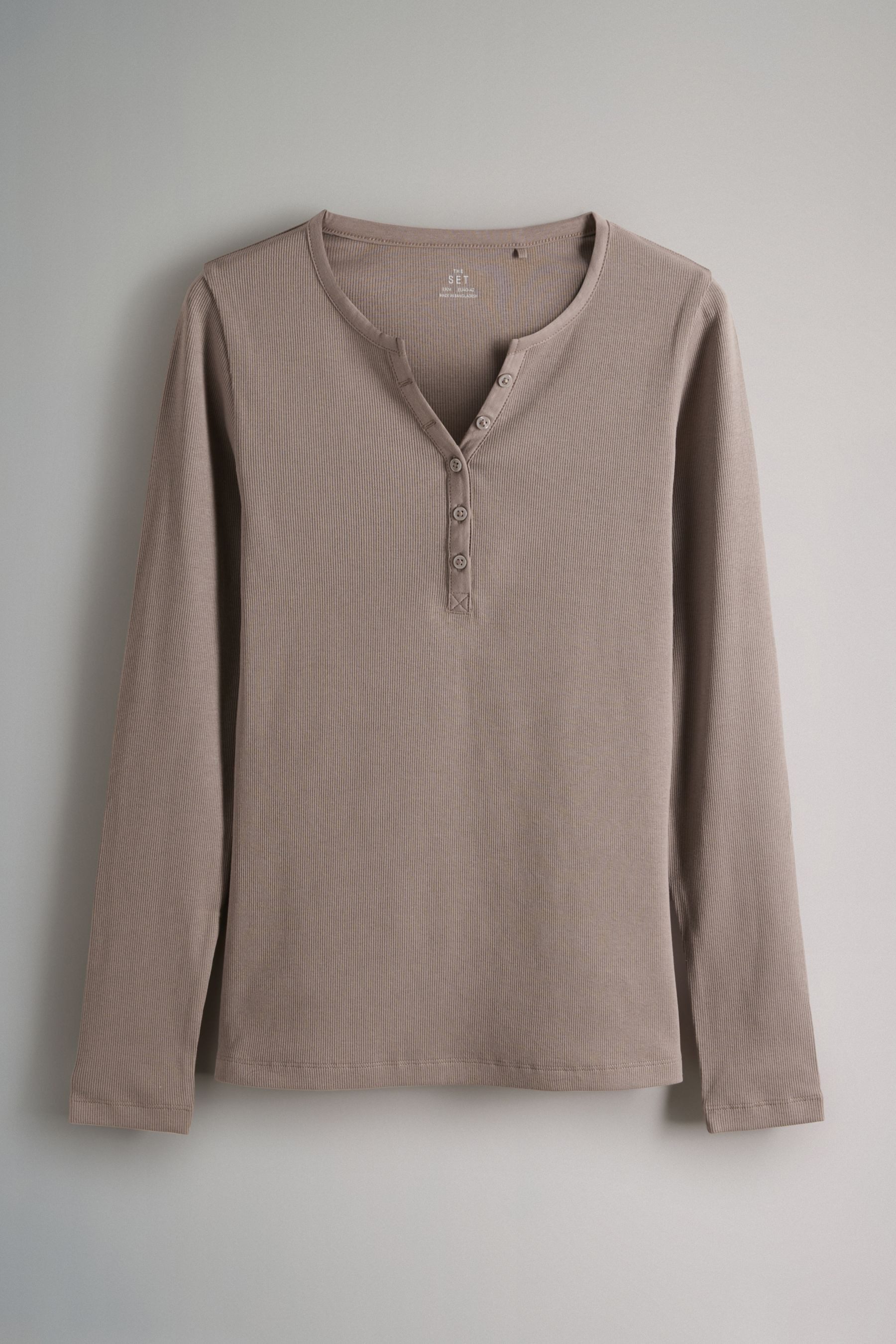 The Set Langarmshirt The Set gerippte Henley-Langarmshirts, 4er-Pack (4-tlg)