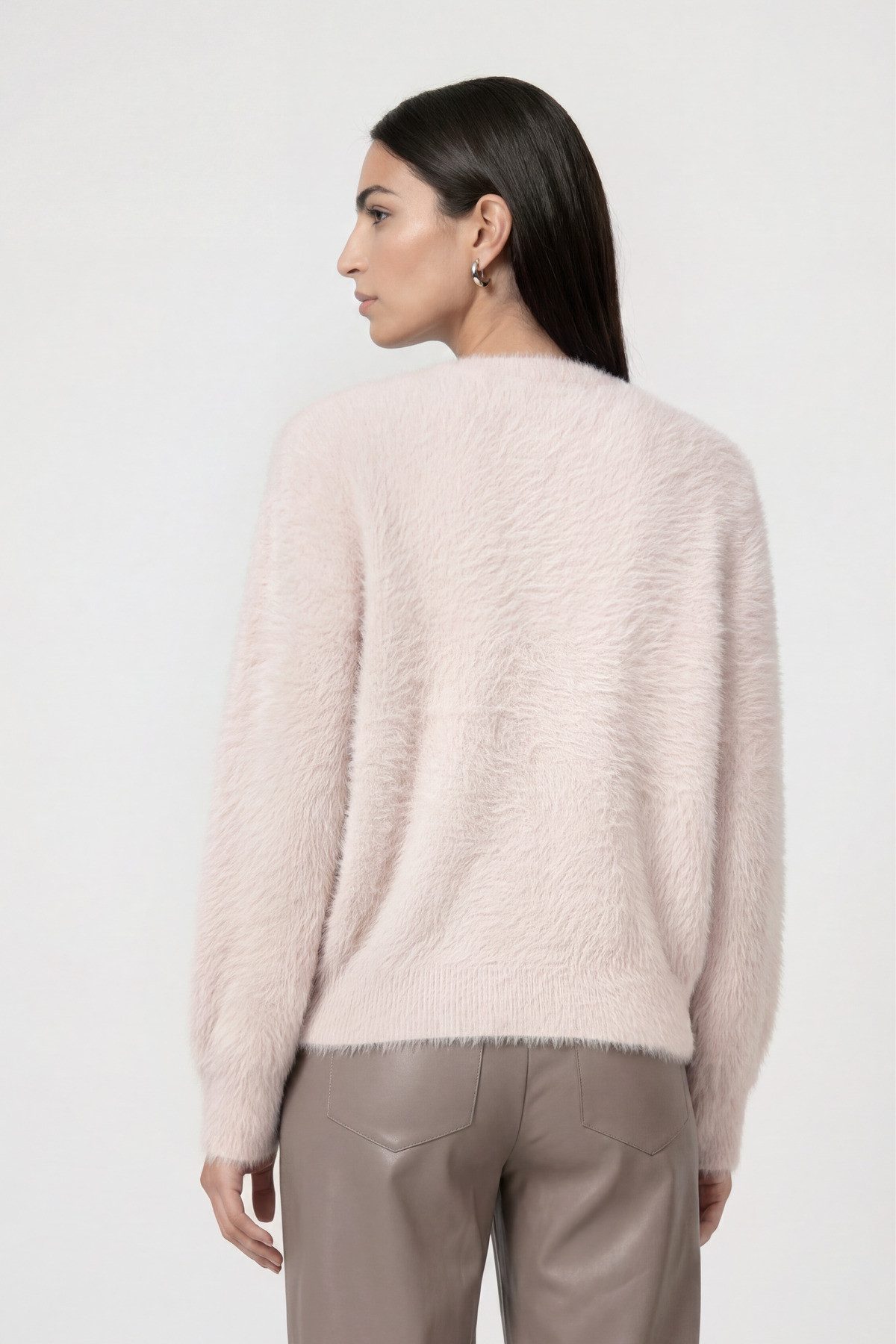 Monari Strickjacke Plüsch im flauschigen Materialmix, Rundhals