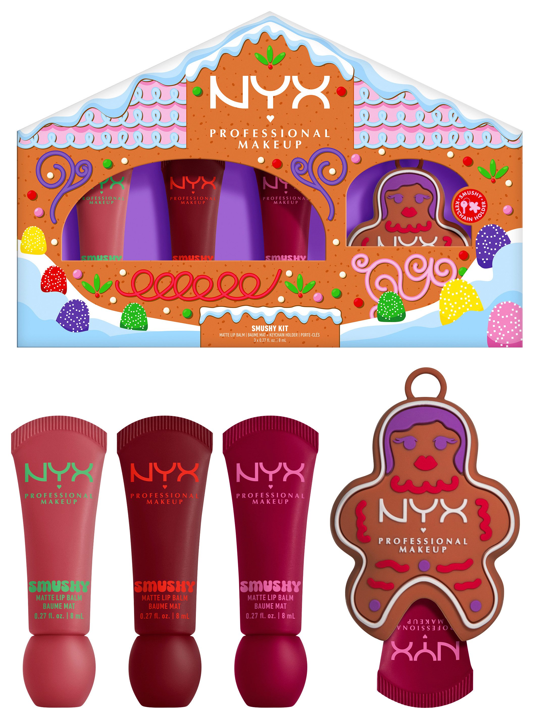NYX PROFESSIONAL MAKEUP Lippenbalsam HOLIDAY 2025 SMUSHY KIT, mit 3 Lip Balms und 1 Smushy-Halter