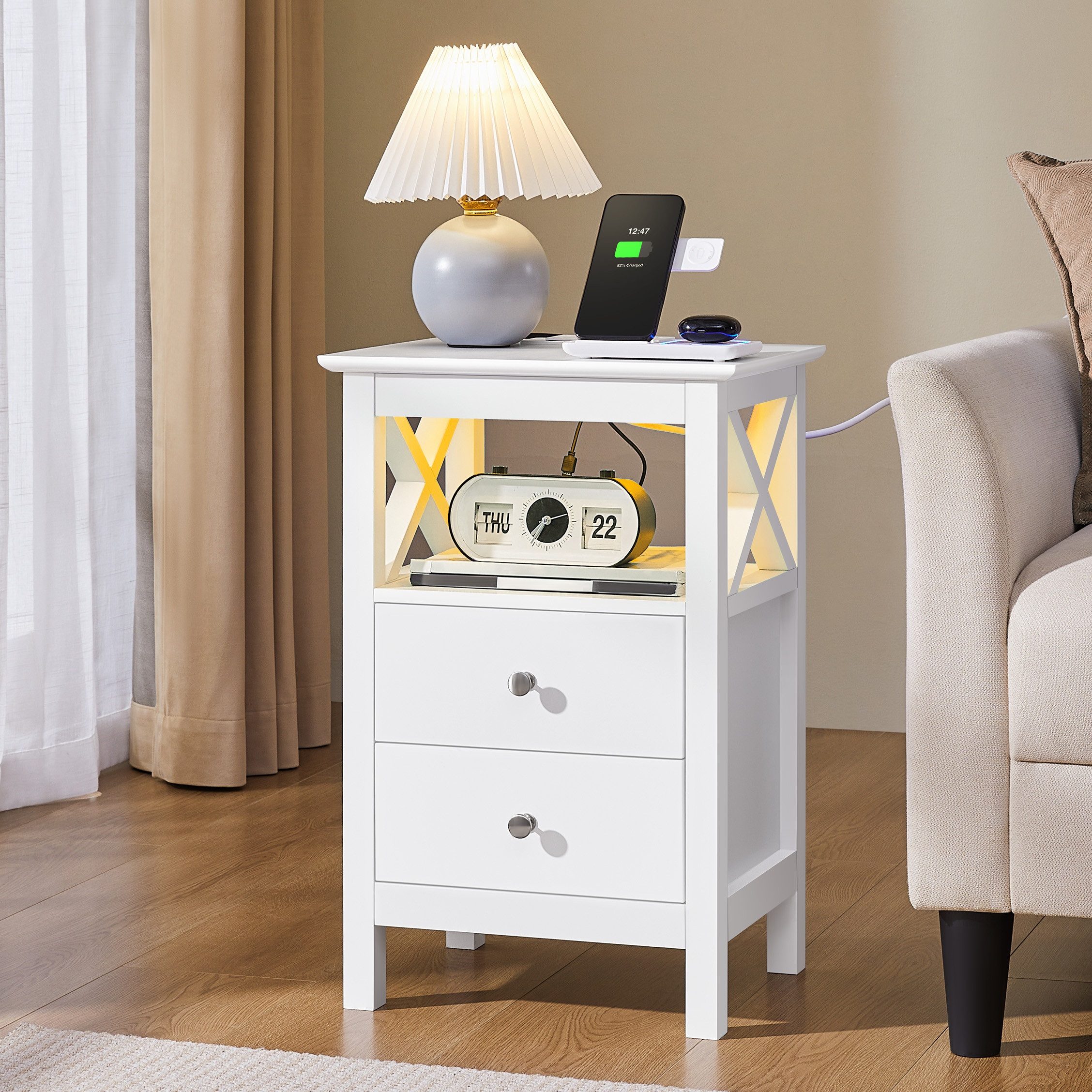 Yaheetech Nachttisch Beistelltisch mit Steckdosen & Verstellbarer LED-Beleu günstig online kaufen