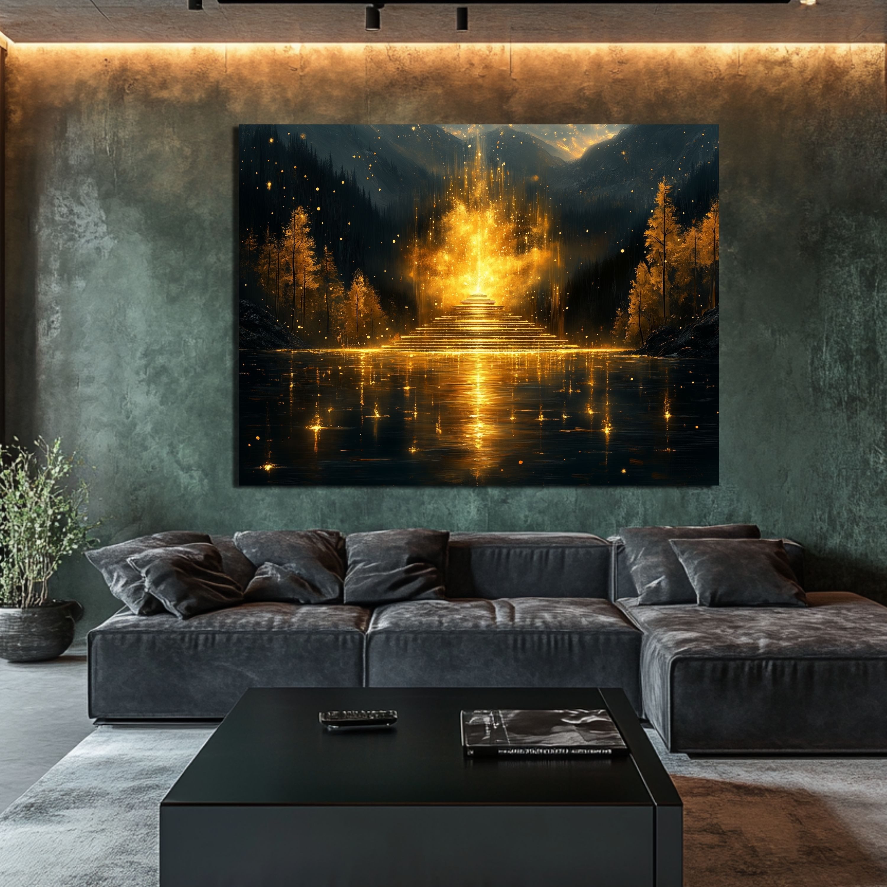 DARO Design Leinwandbild Modern Abstrakt Wandbilder XXL Wandbild Wand Deko Leinwand Bilder, (goldener Altar - Bild groß Wohnzimmer Schlafzimmer Küche Esszimmer  – Bild 4 von 5