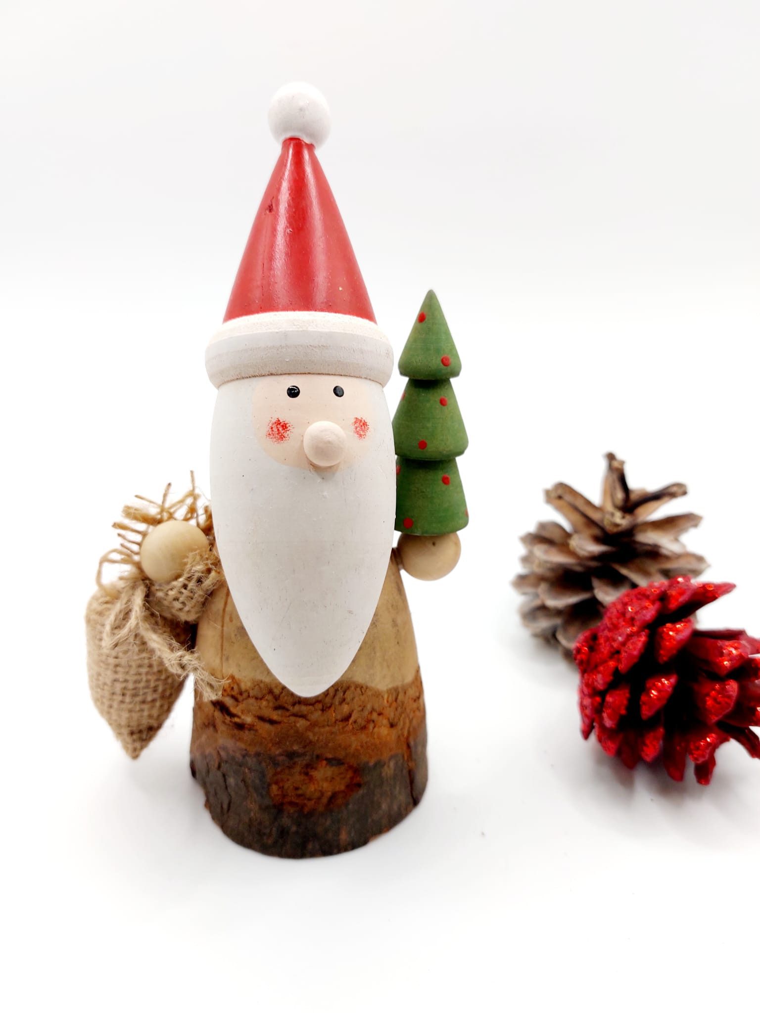 Vosteen Weihnachtsmann Winterdeko aus Holz Adventszeit Santa mit Jutesack und Tanne 2 Stück (2 Stück), Naturdeko aus Holz