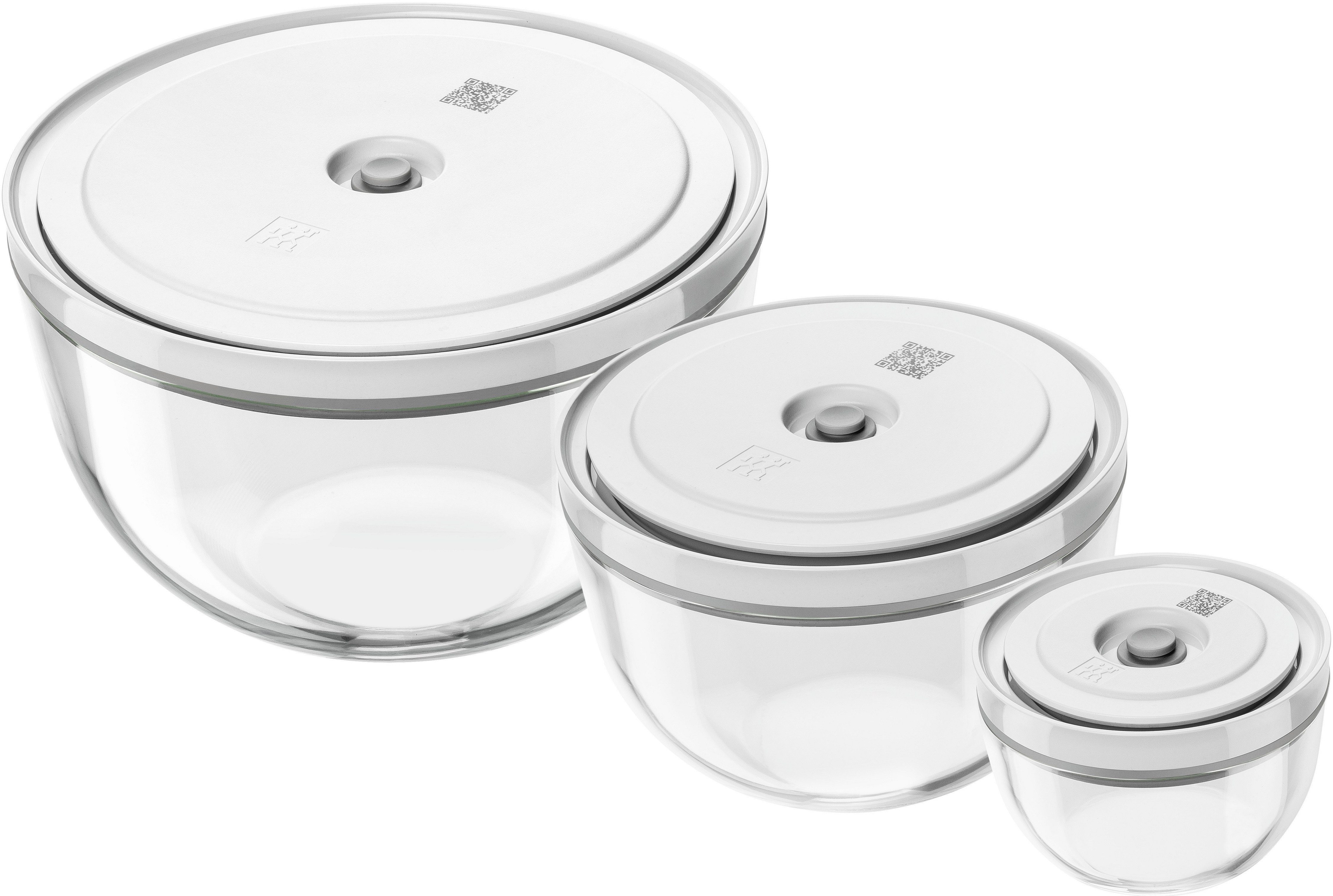 Zwilling Aufbewahrungssystem Fresh & Save BOWLS, Glas, (Set, 6-tlg., 1 Vakuumschüssel + Deckel (S / 12 cm), (M / 18 cm) + (L / 24 cm), Vakuumschüssel Set S/M/L / 6-tlg., Glas