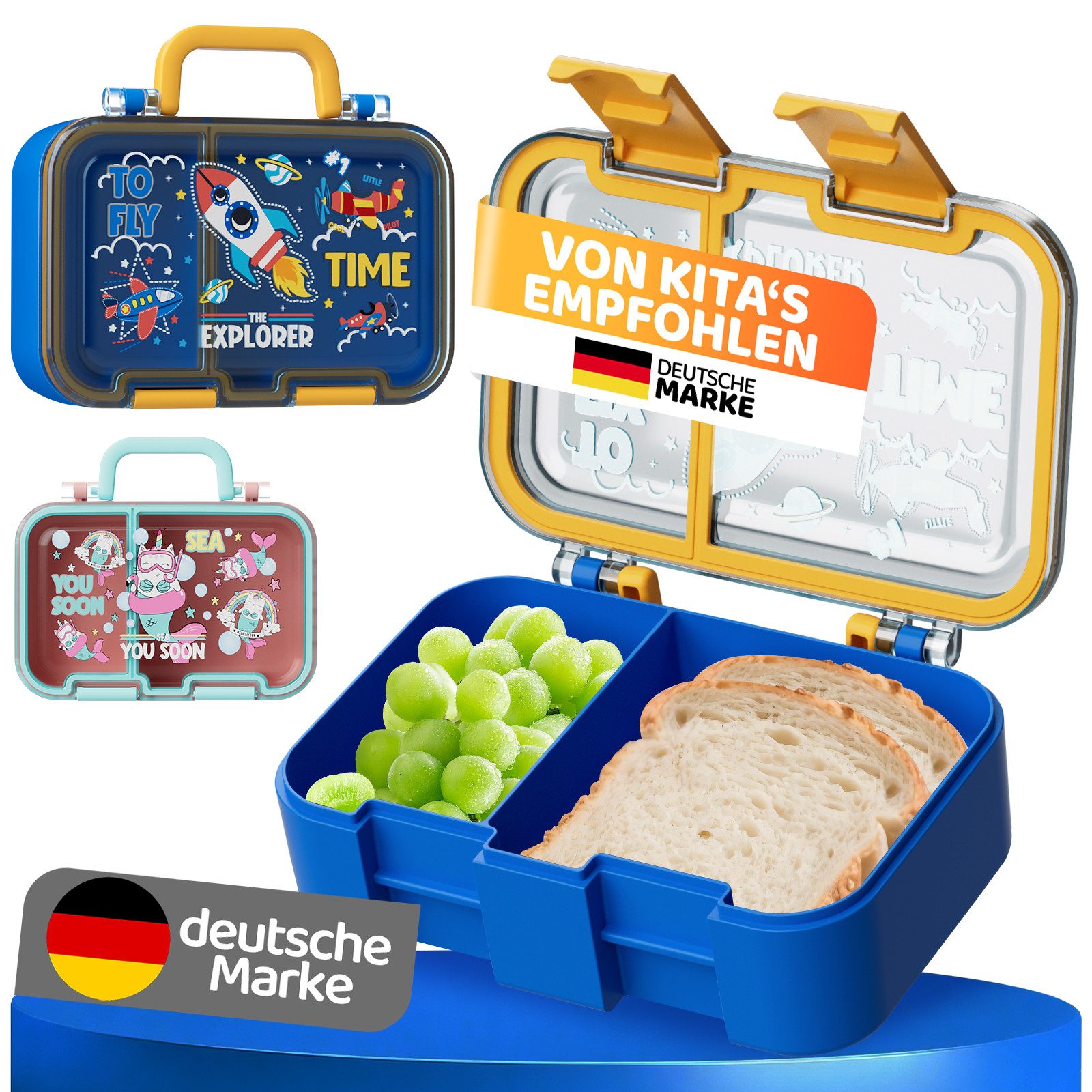 Bundviel Lunchbox Brotdose Kinder mit Fächern Bento Box Auslaufsicher Lunchbox, PP+ABS, (mit 100ml Edelstahl-Dippschale, Kindergarten und Schule - Mädchen und Jungen, Vesperbox, Snackbox)