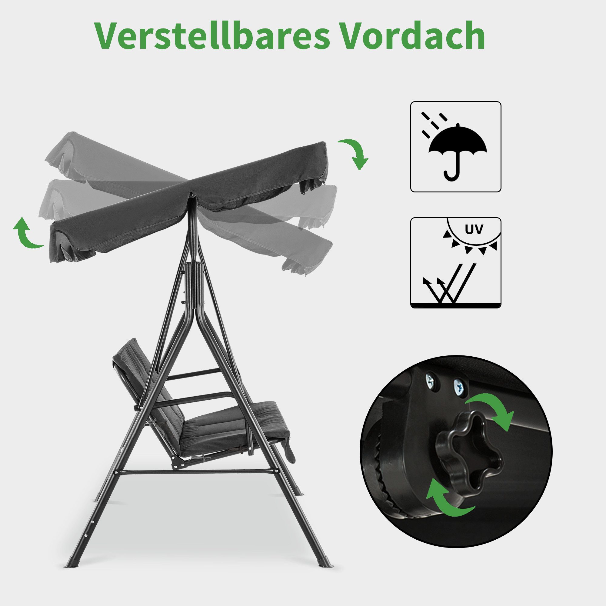MCombo Hollywoodschaukel MCombo 3-Sitzer Hollywoodschaukel Gartenschaukel 8003, 3-Sitzer, mit Verstellbares Sonnendach, Wetterfest, Schaukelbank Outdoor