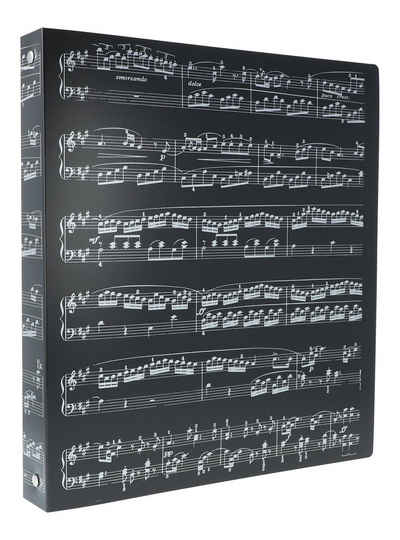Musikboutique Aktenordner, DIN A4, schwarzer Ringbuchorder mit weißen Notenlinien