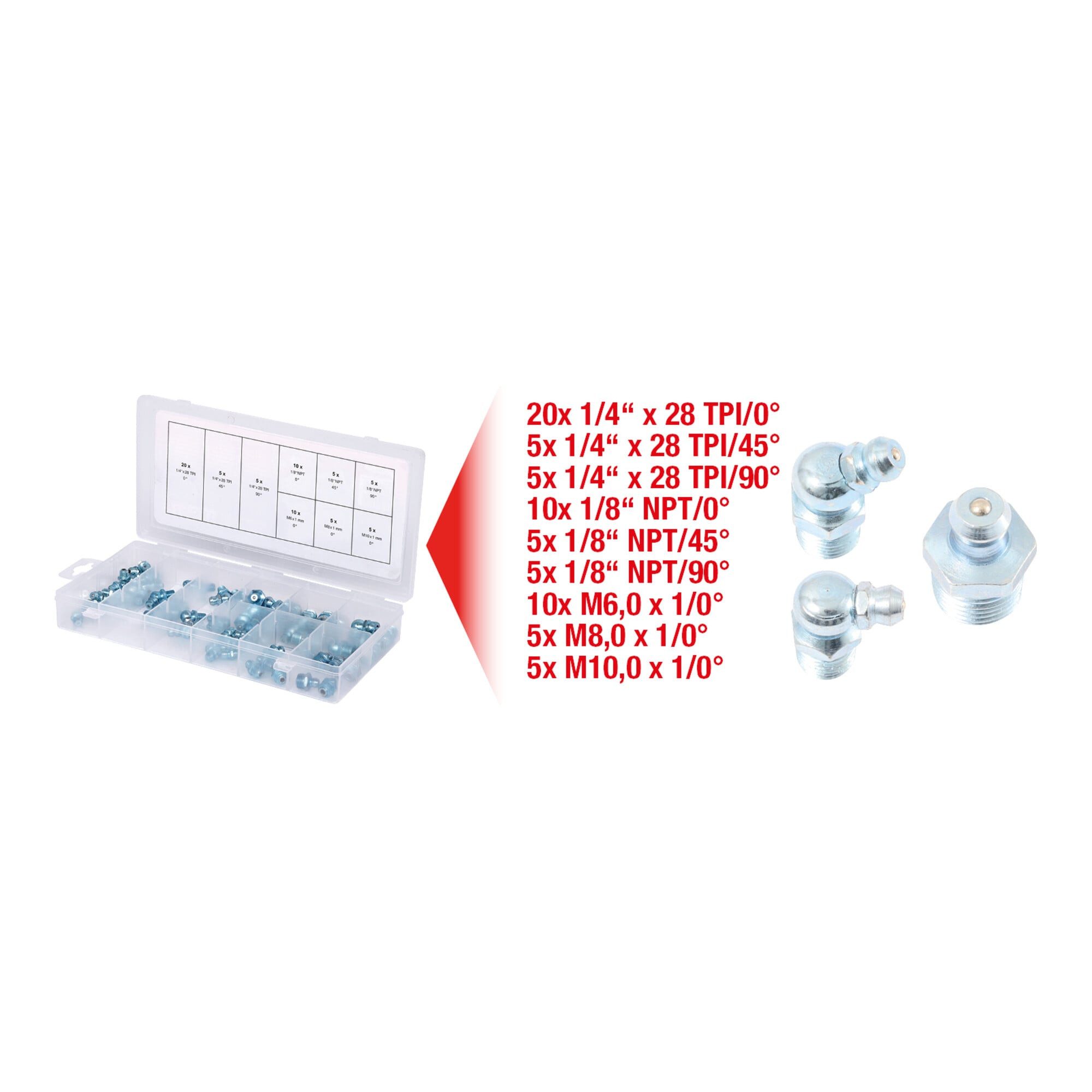 KS Tools Gewindenippel KS Tools Sortiment Schmiernippel, metrisch& Zoll, 70-teilig