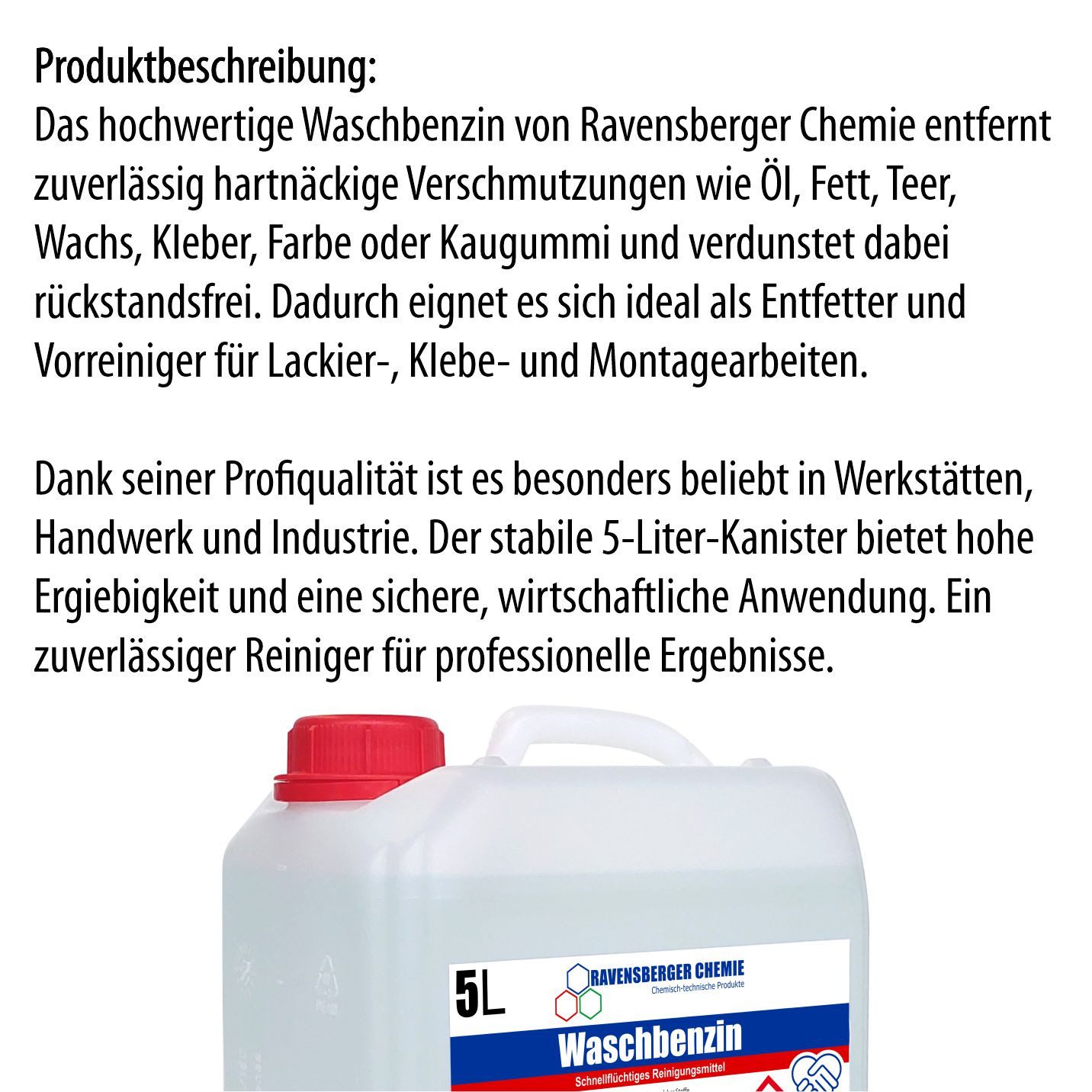Ravensberger Chemie Waschbenzin 5L Reinigungsalkohol (2x 5 Liter Kanister von Ravensberger Chemie - Waschbenzin 5L – Kraftvoller Reiniger für Fett, Öl & Klebereste)