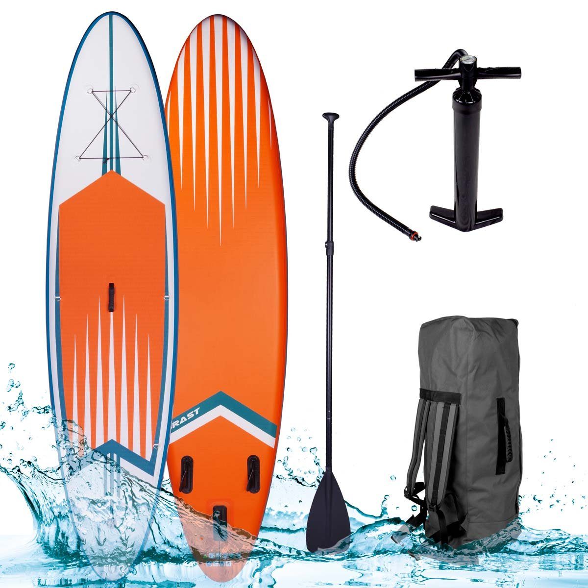BRAST SUP-Board Pro Aufblasbares Stand up Paddle Set viele Modelle,  (320x76x15cm), incl. Zubehör Paddel Pumpe Rucksack, Blau Orange Rot Türkis  Weiß