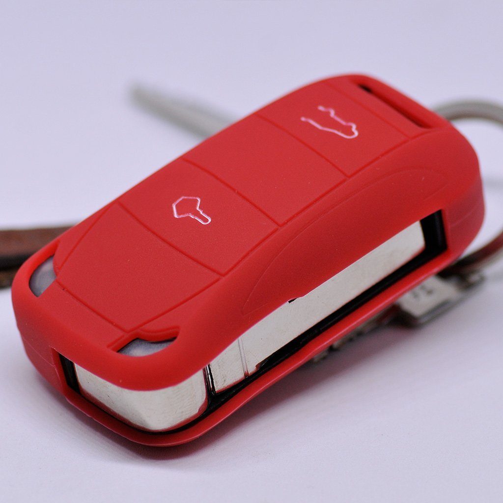 mt-key Schlüsseltasche Autoschlüssel Softcase Silikon Schutzhülle Rot, für Porsche Cayenne 955 9PA 2002-2012 2 Tasten Klappschlüssel | Schlüsseltaschen