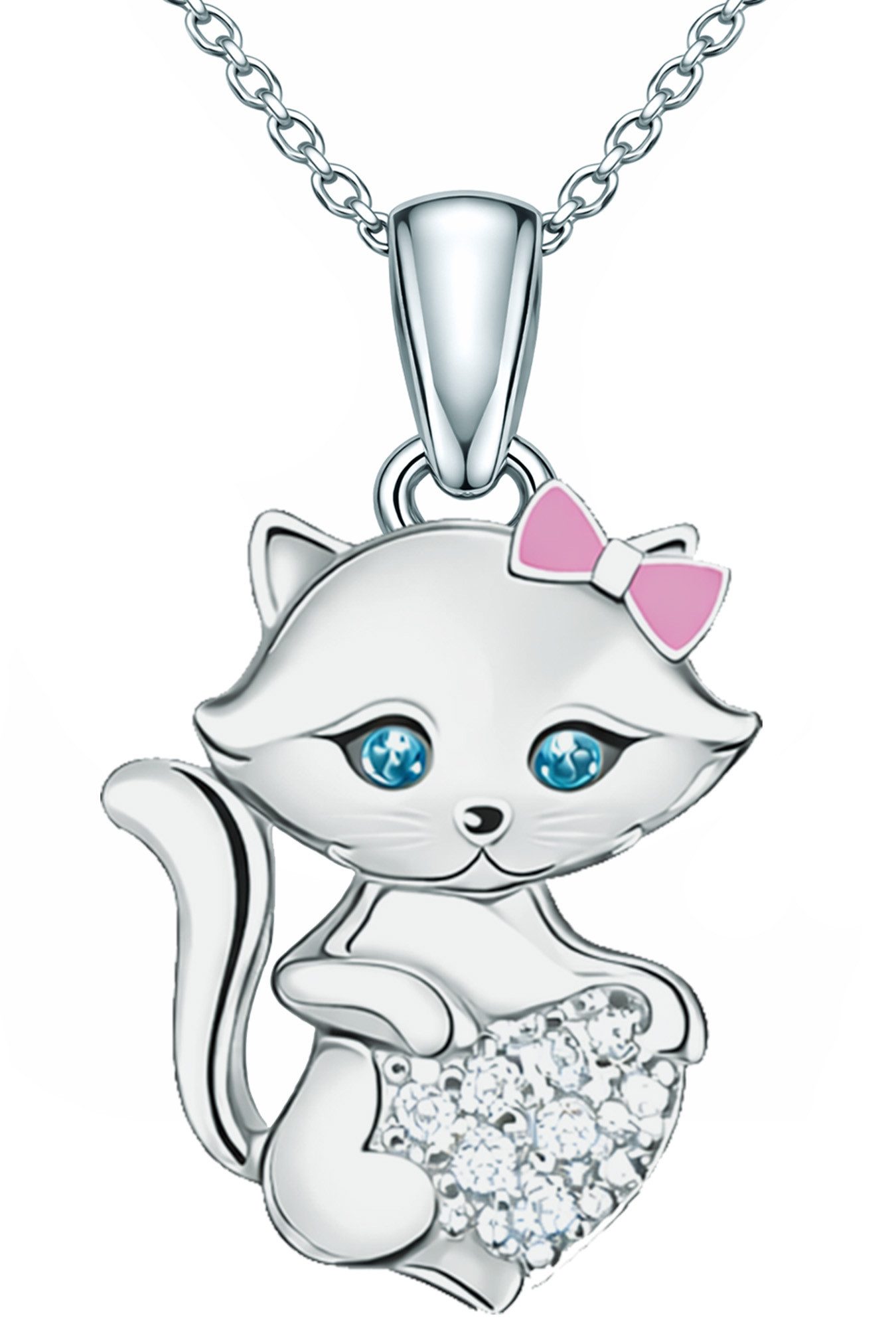 Limana Kette mit Anhänger für Kinder Mädchen Katzen 925 Silber Halskette – Kinderschmuck (inkl. Dose Silberschmuck Echtschmuck Schmuck Geschenk Geburtstag), Ostern Einschulung Schulanfang Nikolaus Kommunion Weihnachten