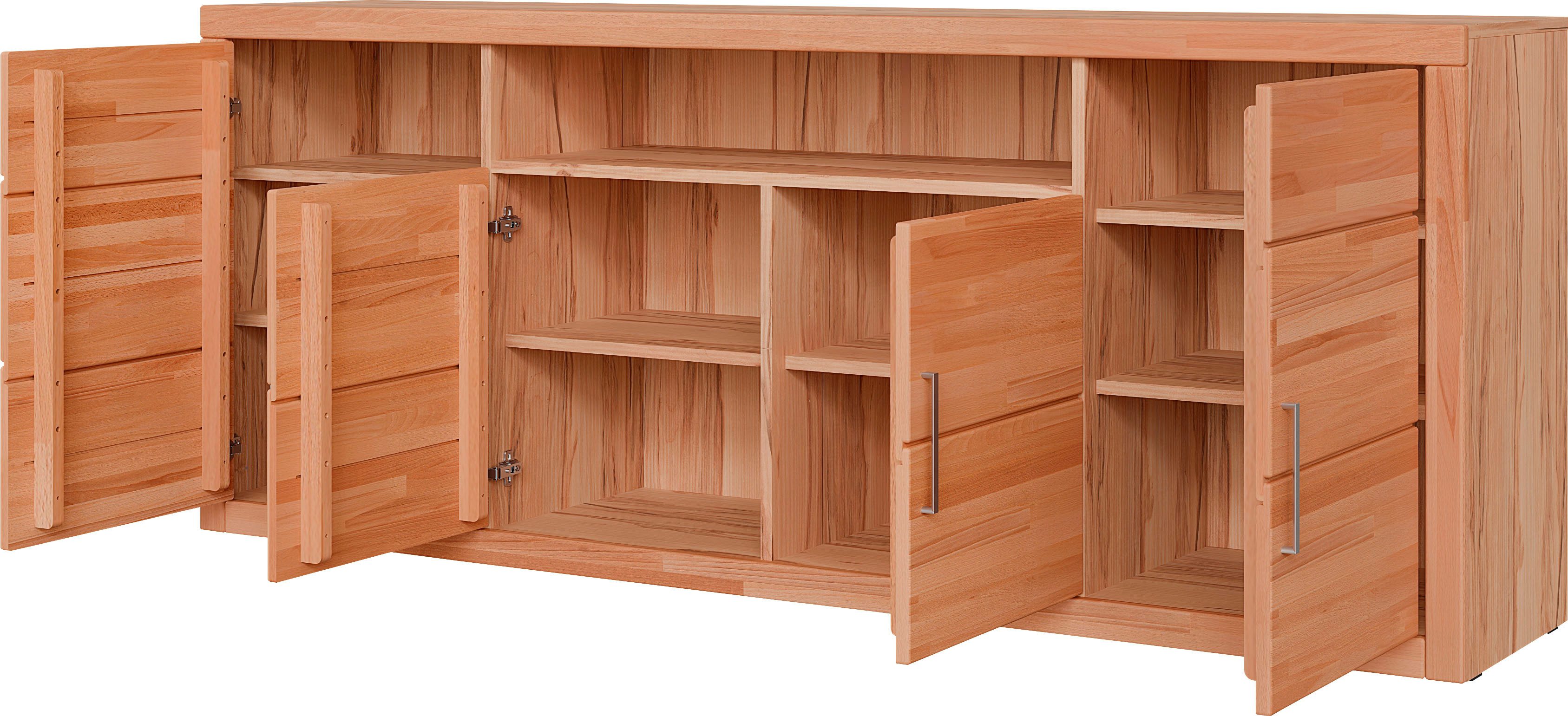 OTTO home Sideboard Logo,200cm breit,42 cm tief,Fronten Massivholz,11 Fächer, Kernbuche massiv, Holzwerkstoff, 4Türen,11 Fächer,Böden versetzbar