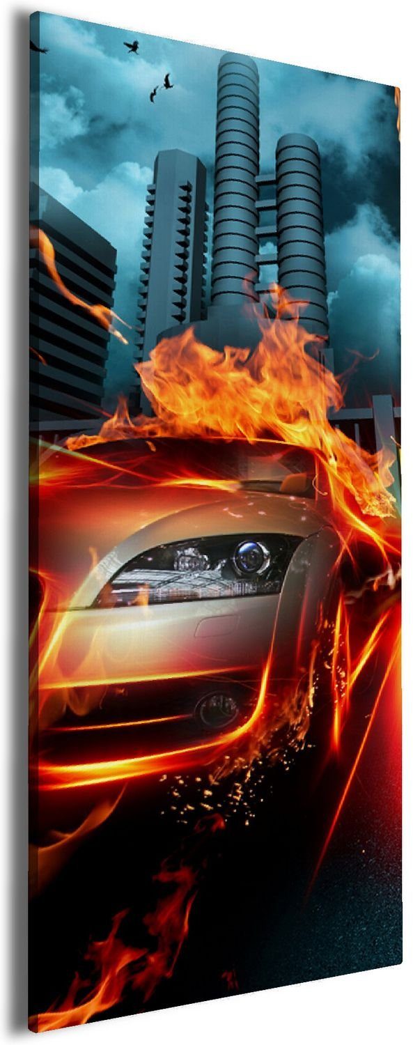 Wallario Leinwandbild, Brennendes fahrendes Auto, in verschiedenen Ausführungen