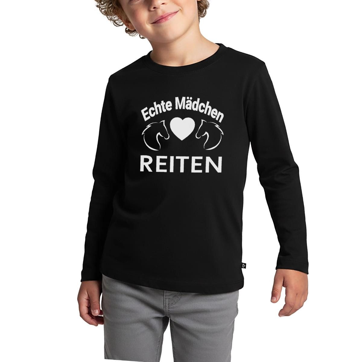 Spreadshirt T-Shirt Echte Mädchen Reiten Pferdeliebe Kinder Premium Langarmshirt (1-tlg)