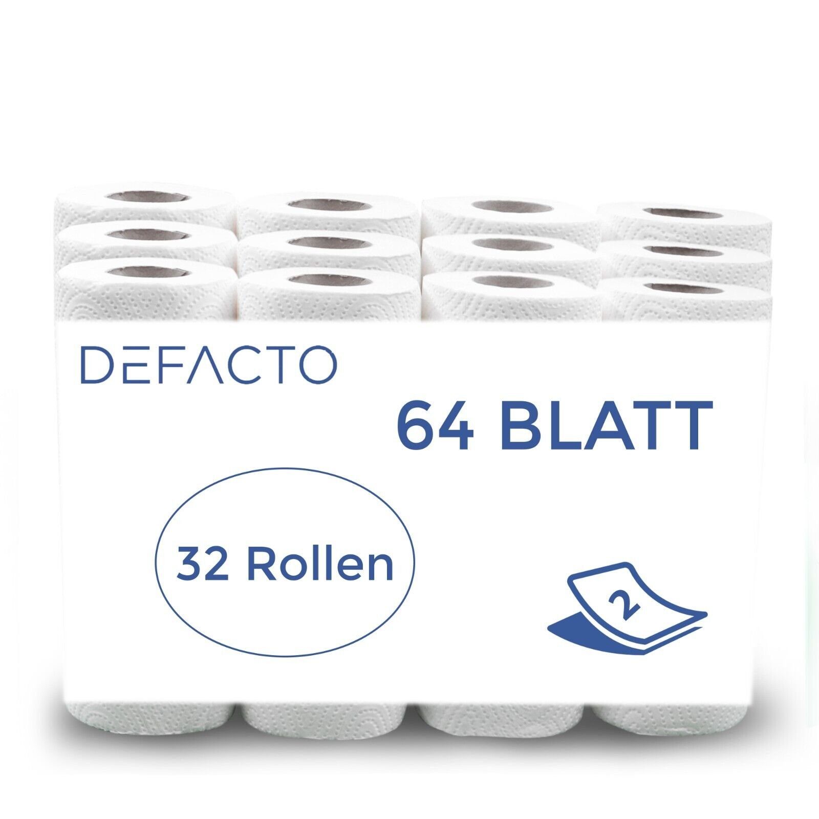 Defactoshop Papierküchenrolle 32 oder 64 Rollen Küchenrollen Küchenkrepp 2 lagig weiß 64 Blat (64-St)