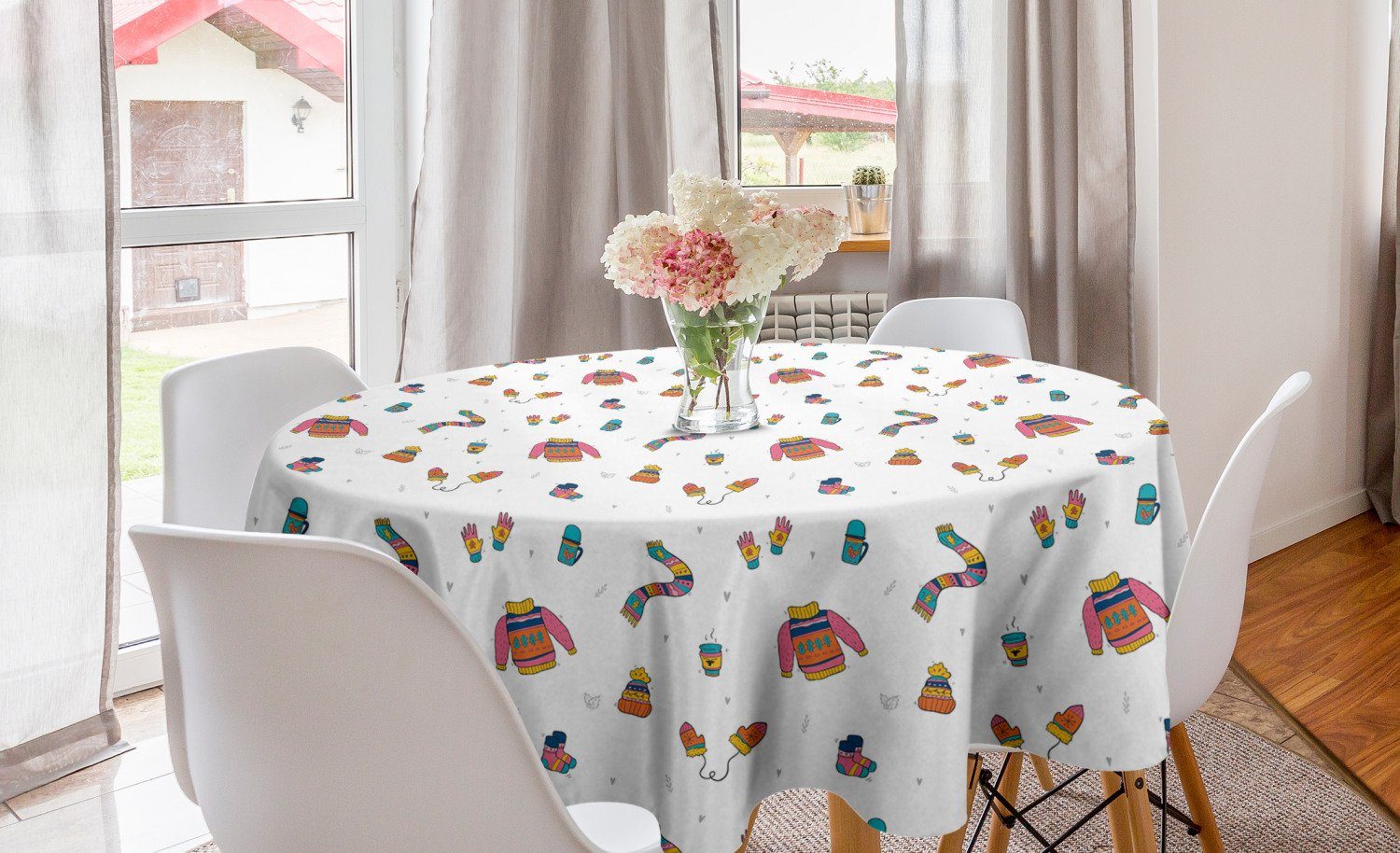 Abakuhaus Tischdecke für Dekoration, Esszimmer Winter Abdeckung Kreis Tischdecke Muster Weihnachtskleidung Küche