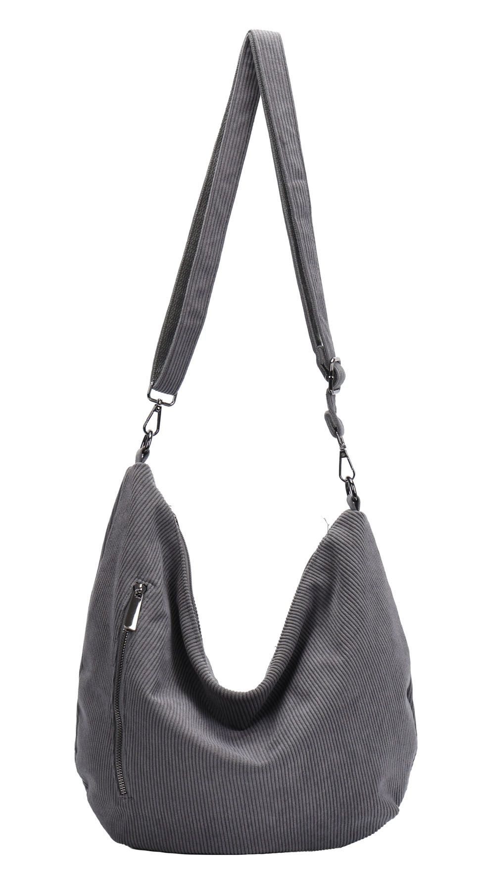ITALYSHOP24 Schultertasche Damen Halbmond Tasche aus Cord CrossOver Body Bag Umhängetasche, Runde Cordtasche Asymmetrisches MOON Brust Slingtasche Wildlederoptik