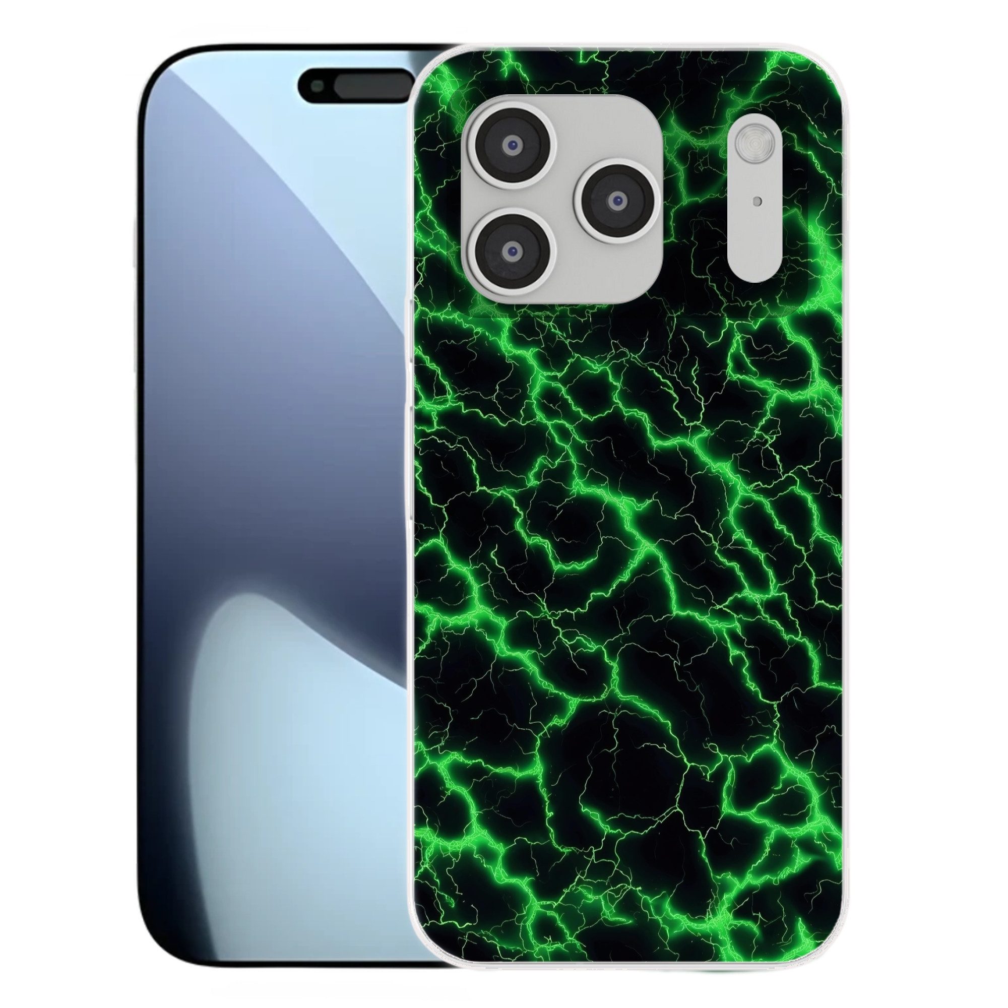 MuchoWow Handyhülle für Apple iPhone 17 Pro Spiele - Blitzschlag - Grün - Energie, Smartphone-Bumper, Print, Handy Schutzhülle Dünn