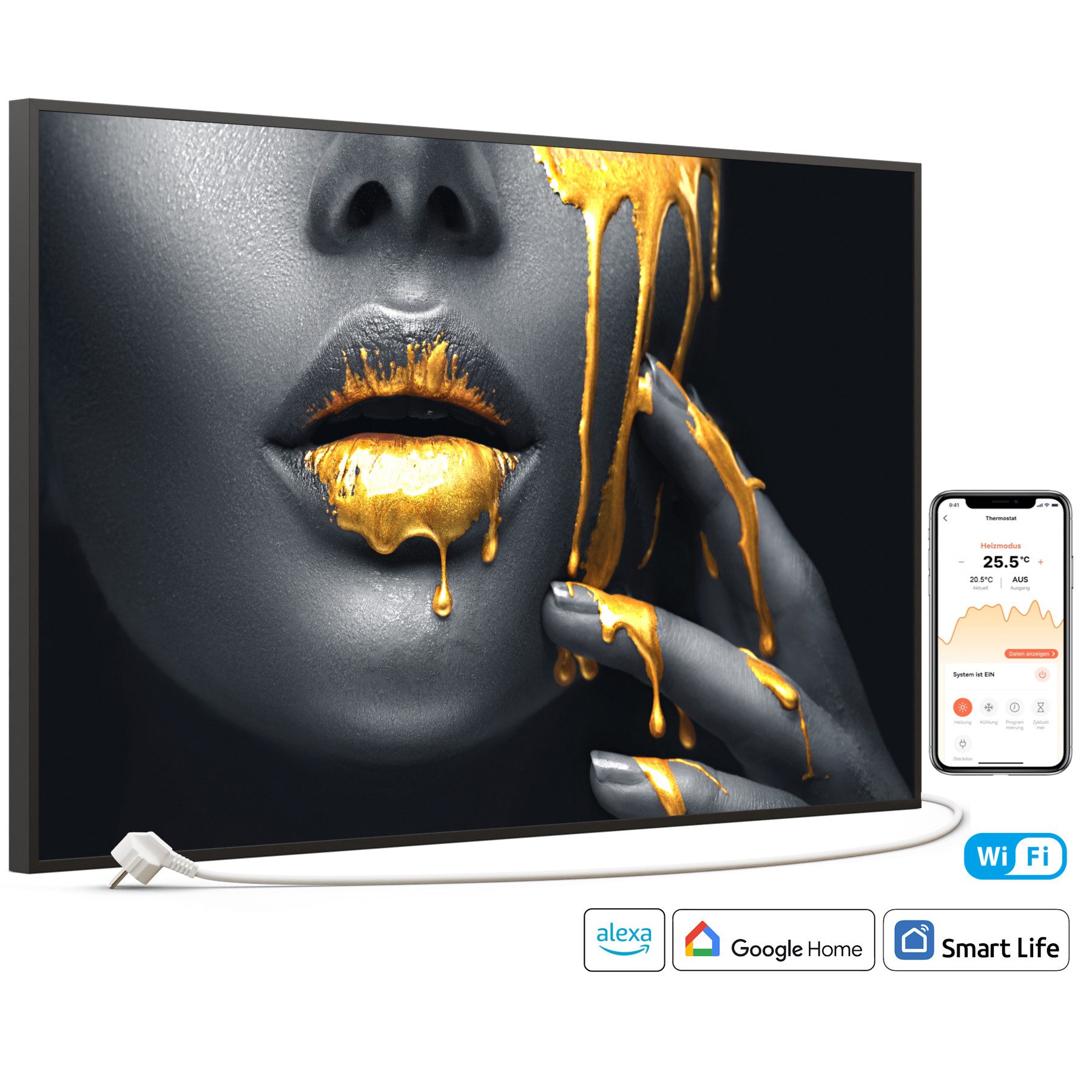STEINFELD Heizsysteme Infrarotheizung Bild 600W, 100x60cm, Made in Germany, 7 Jahre Garantie, mit Thermostat, Schwarz