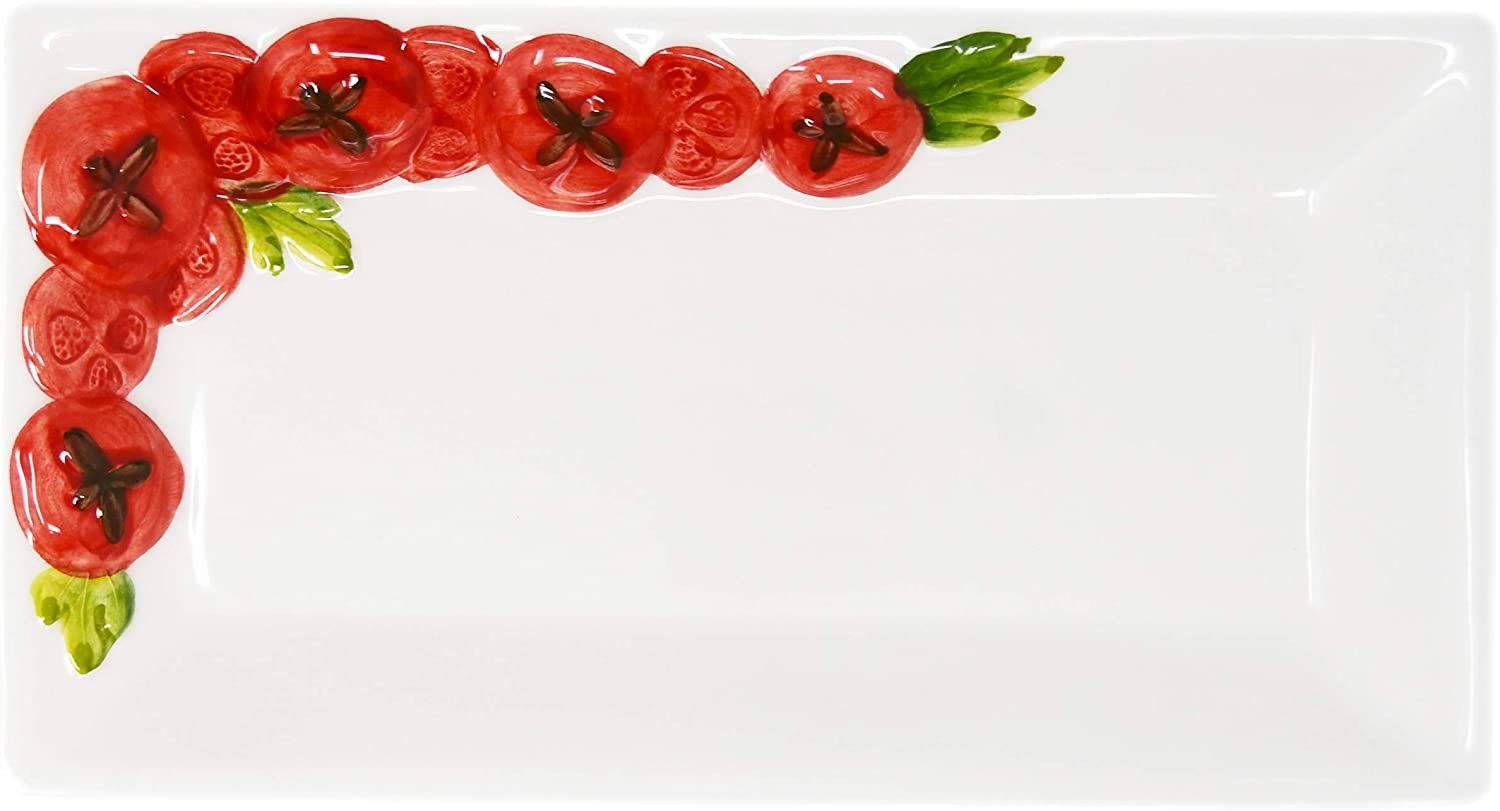 (1-tlg., Lashuma Tomate, Fleischteller 24 x cm), eckig Tomaten 13 Servierteller Relief Keramik, mit