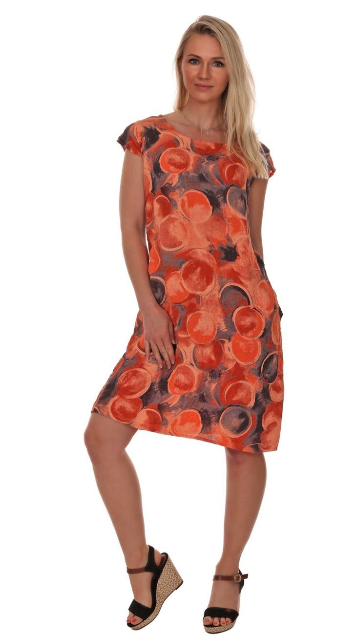 Sommerkleid Orange A-Linien-Kleid Rotondi Belli Moda Charis Leinenkleid Kurzarm